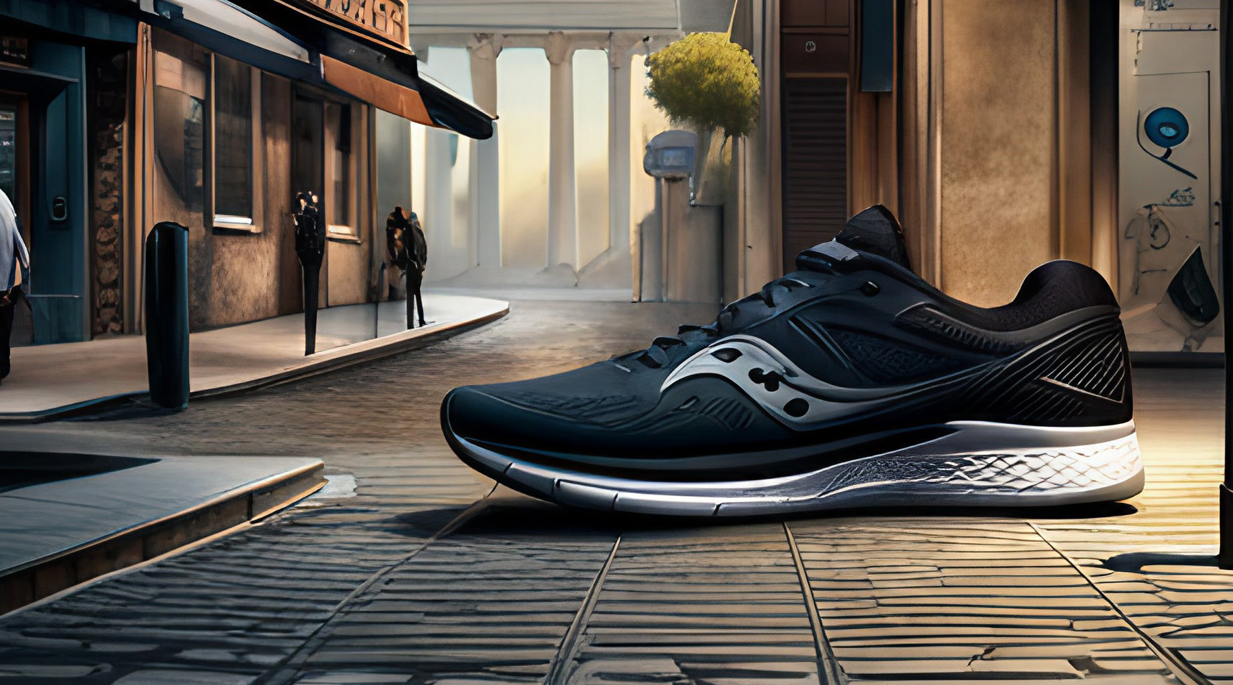 Large Saucony Shoe Sitting on Street
