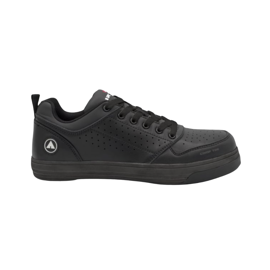 Side View of Women’s Airwalk Arena Low Composite Toe Work Shoe in Black – featuring a composite safety toe, slip-resistant outsole, and cushioned insole for comfort.