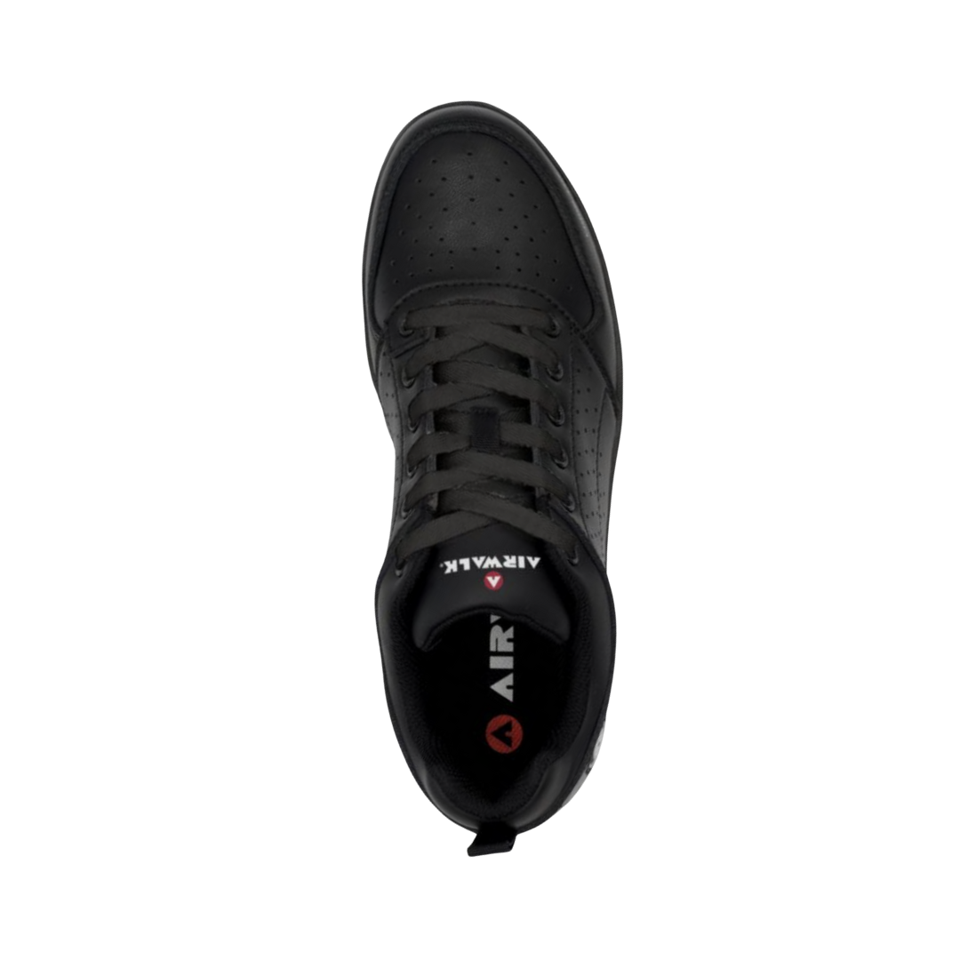Top View of Women’s Airwalk Arena Low Composite Toe Work Shoe in Black – featuring a composite safety toe, slip-resistant outsole, and cushioned insole for comfort.