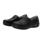 Side view of Women’s Alegria Keli casual shoe in all black – showing lightweight slip-on design with stretch panels for easy fit, cushioned and contoured footbed for comfort, breathable upper materials, and flexible outsole for natural movement.