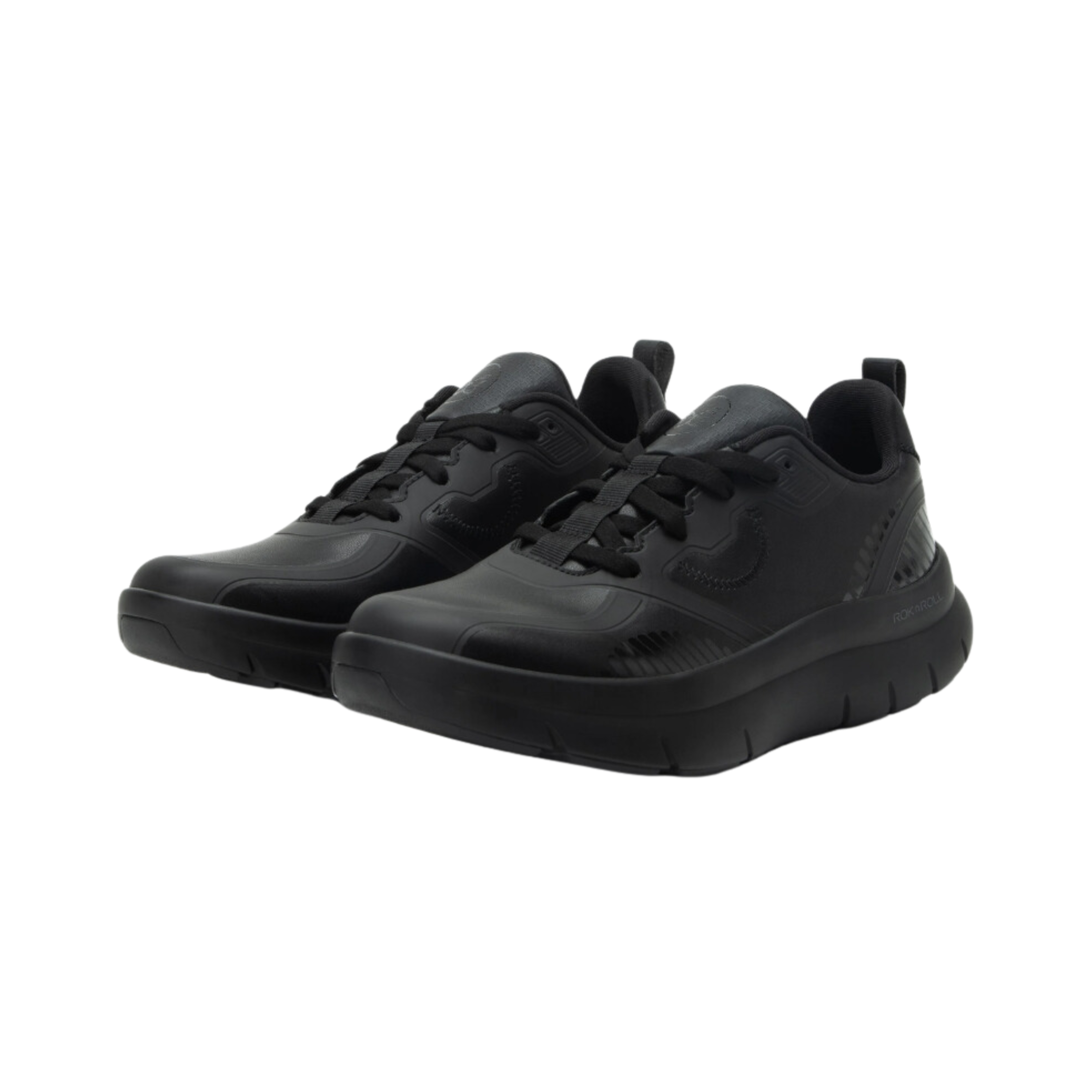 Side view of Women’s Alegria Solstyce athletic shoe in all black – featuring lightweight breathable upper, cushioned midsole, and flexible outsole.