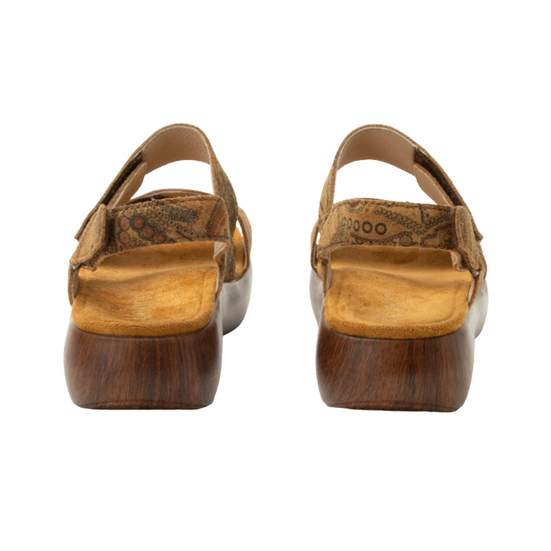Back View of Women’s Alegria Bailee sandal in folkie brown – featuring a cushioned cork footbed, supportive heel strap, and slip-resistant outsole for all-day wear.