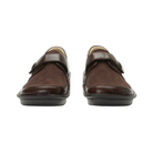 Front View of Women’s Alegria Brenna shoe in Choco Luster – featuring a padded collar for enhanced heel comfort, a supportive back structure for ankle stability, and a moderate heel height that helps reduce strain on the lower back and knees.