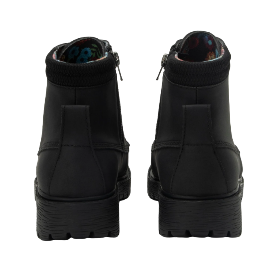 Back View of Women’s Alegria Chevron Boot in relaxed tar – featuring a slip-resistant patterned outsole, durable tread design, and lightweight construction for secure footing.