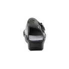 Back View of Women’s Alegria Classic clog in Ocean Surf – featuring an open-back clog structure for easy slip-on wear, a padded heel collar for added comfort and slip resistance, and a modest heel rise for better posture and lower back support.