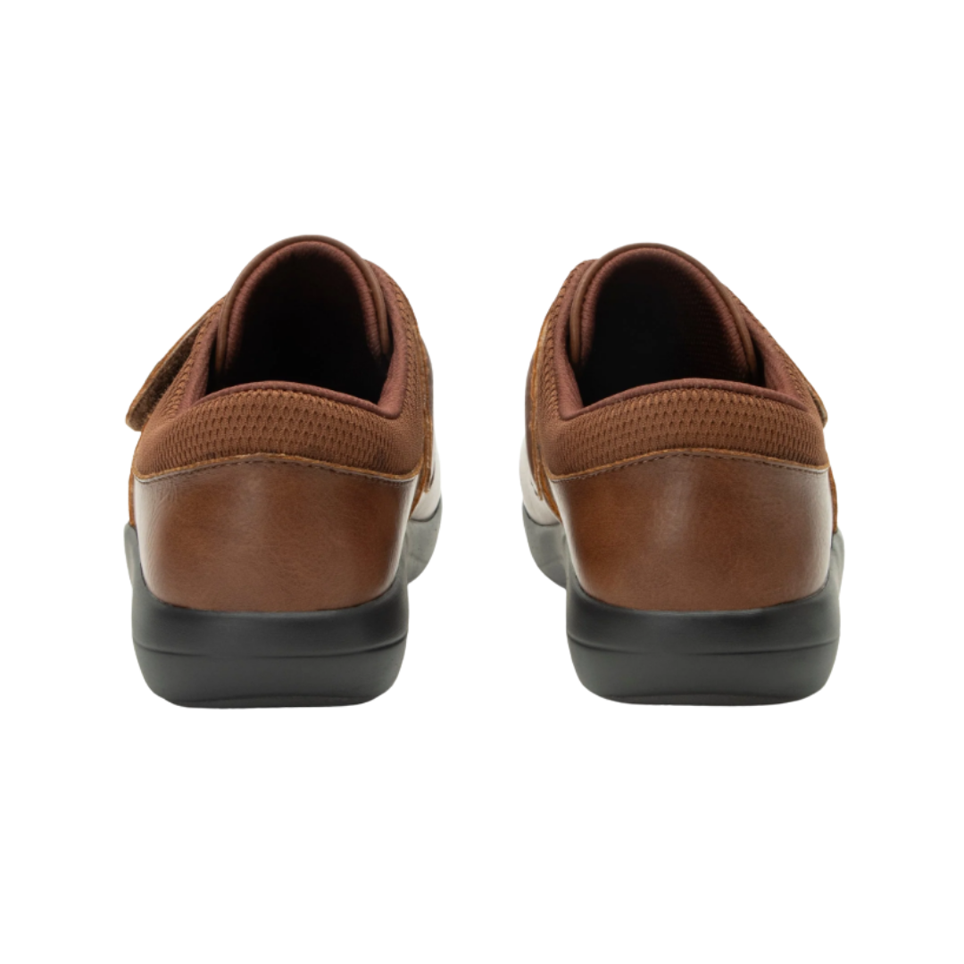 Back View of Women’s Alegria Danni loafer in saddle brown – featuring a cushioned footbed, supportive heel counter, and slip-resistant outsole for lasting comfort.