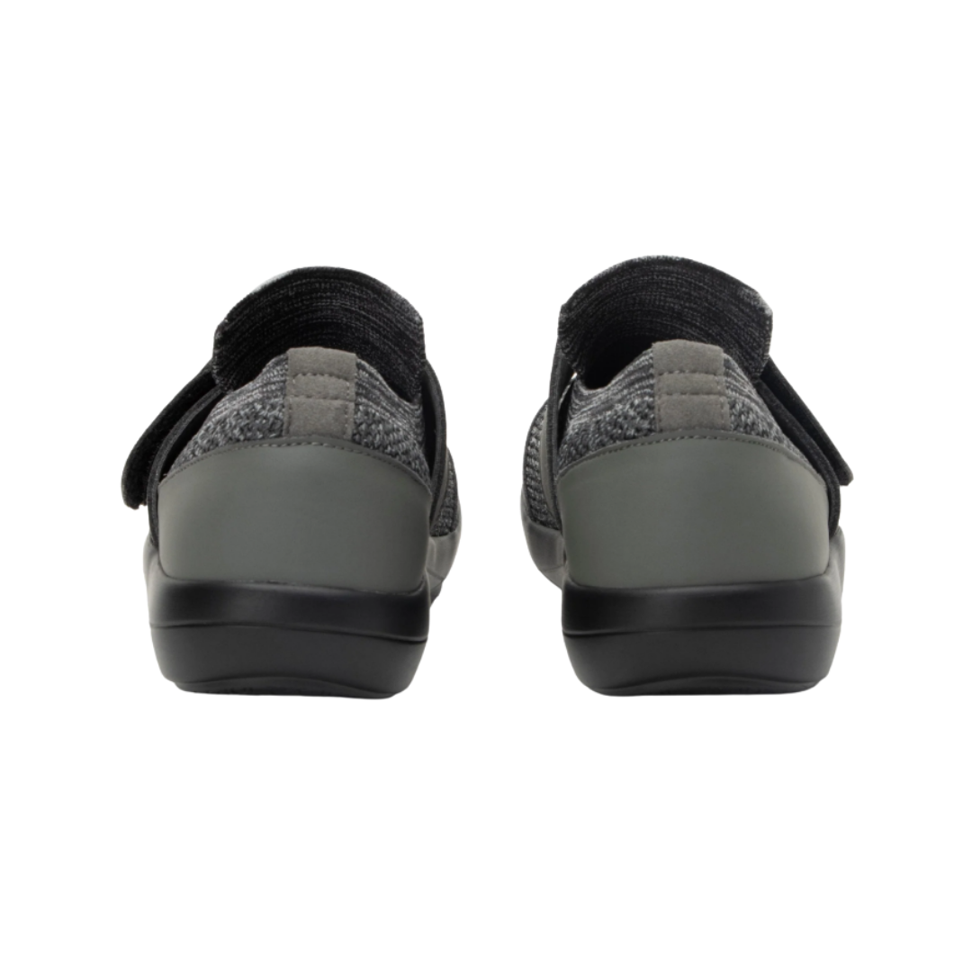 Back View of Women’s Alegria Dasher sneaker in charcoal – featuring a cushioned removable footbed, supportive heel counter, and slip-resistant outsole for lasting comfort.