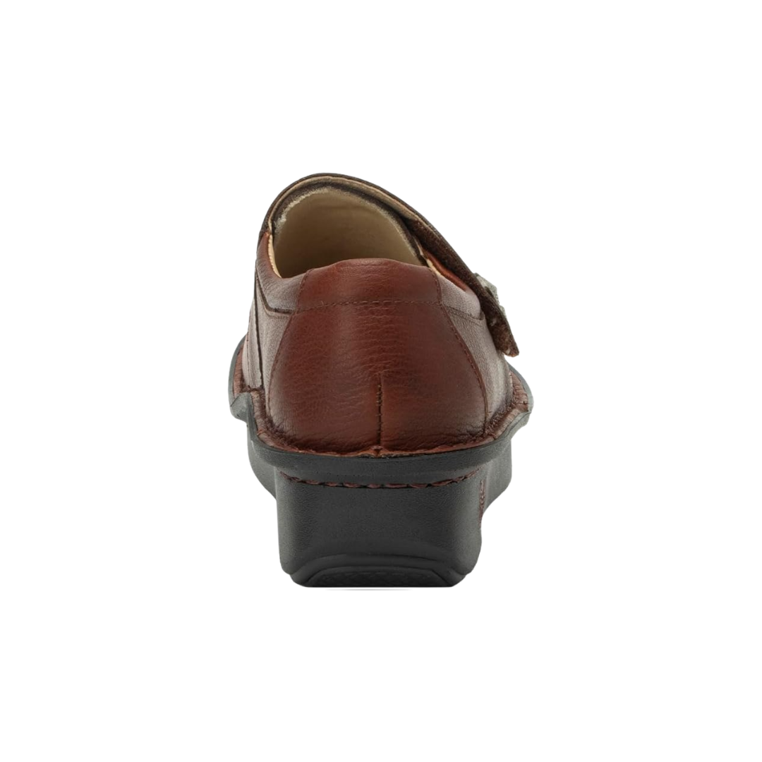 Back View of Women’s Alegria Delilah shoe in chestnut – featuring a cushioned removable footbed, supportive heel counter, and slip-resistant outsole for lasting comfort.