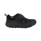 Side View of Women’s Alegria Double Trouble Black Mesh 2 sneaker in black mesh – featuring a slip-resistant outsole, dual-density footbed, and lightweight flexible construction.