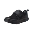 Side View of Women’s Alegria Double Trouble slip-on shoe in Black Mesh – featuring a rocker outsole to promote forward momentum and reduce joint stress, a lightweight platform for added support, and a sleek, athletic silhouette designed for all-day wear.