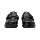 Front View of Women’s Alegria Joleen Work shoe in Tar Tooled – featuring a padded heel collar for added ankle comfort, a reinforced heel counter to stabilize foot positioning, and a modest heel height designed to ease pressure on the lower back and knees.