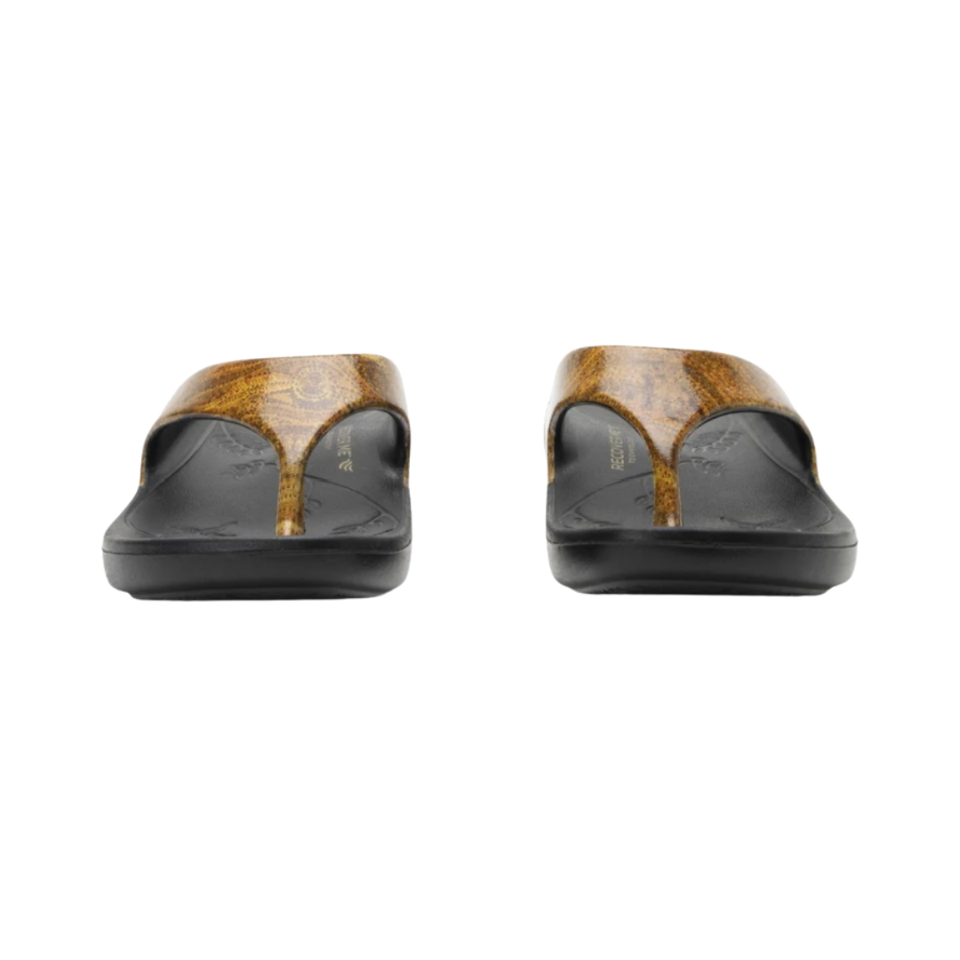 Front View of Women’s Alegria Ode sandal in Black Charmed – featuring an open heel for improved airflow, a secure strap for stability, and soft lining that prevents irritation during long hours of wear.