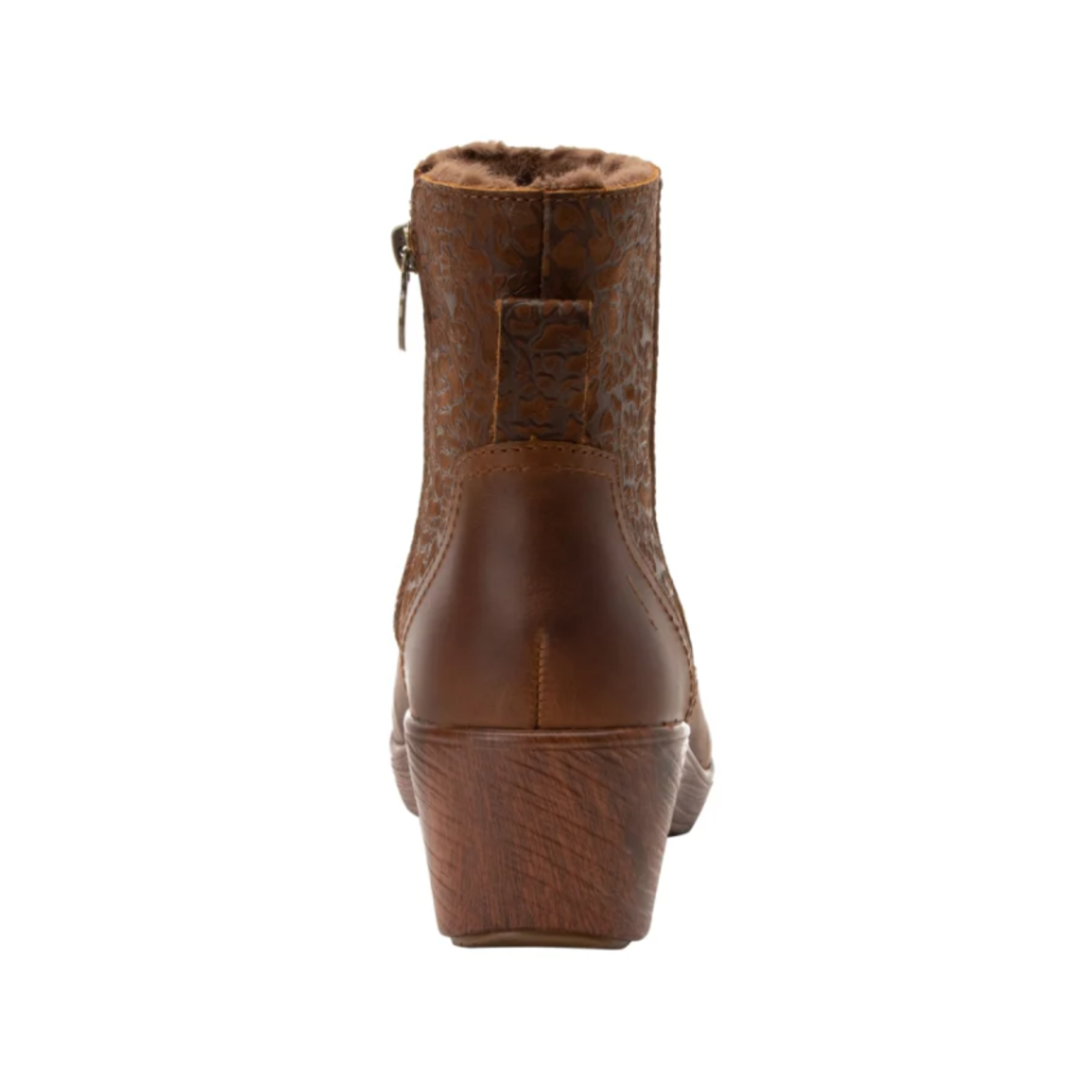 Back View of Women’s Alegria Scarlett sandal in Tawny – featuring an adjustable hook-and-loop heel strap, contoured footbed, and subtle heel lift for added support.