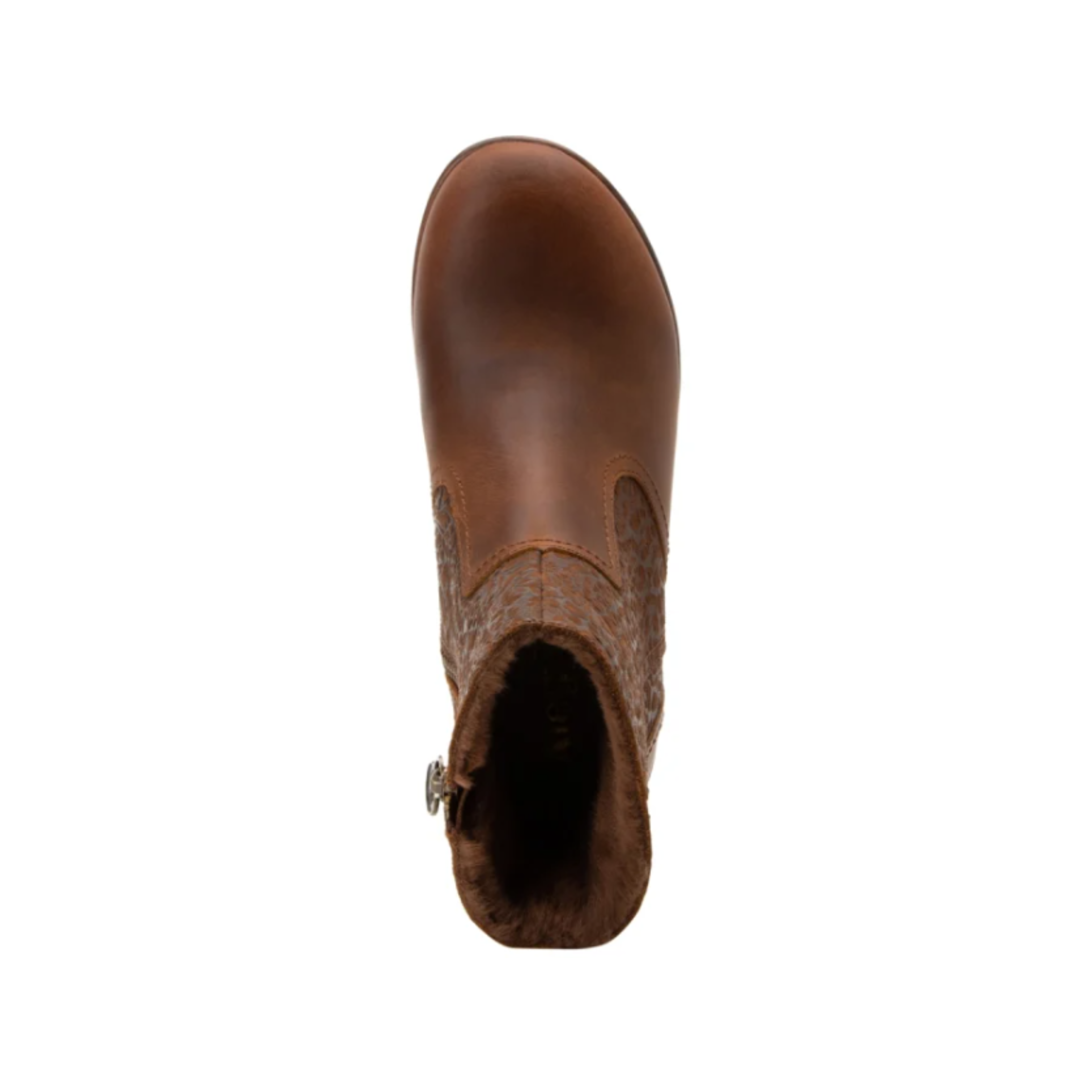 Top View of Women’s Alegria Scarlett sandal in Tawny – featuring a cushioned leather insole, open-toe design, and textured leather upper for added flair.