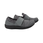 Side View of Women’s Alegria TRAQ Qwik smart sneaker in Charcoal – featuring a lightweight and flexible outsole to reduce fatigue, a secure hook-and-loop strap for easy adjustability, and smart Q-chip technology that tracks your steps in real time with no charging required.
