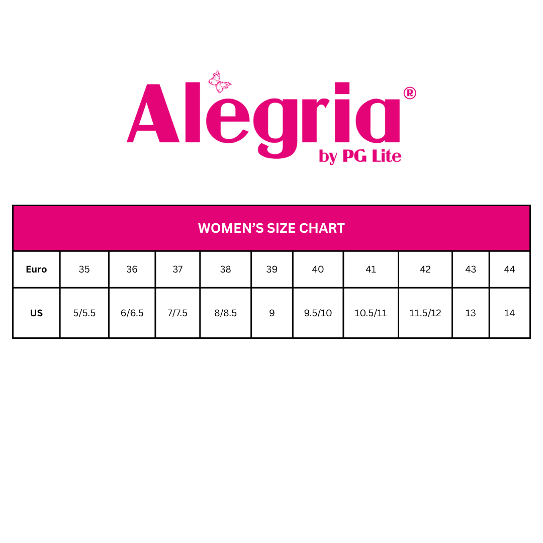 Alegria Women’s Shoe Size Chart – detailed sizing guide.