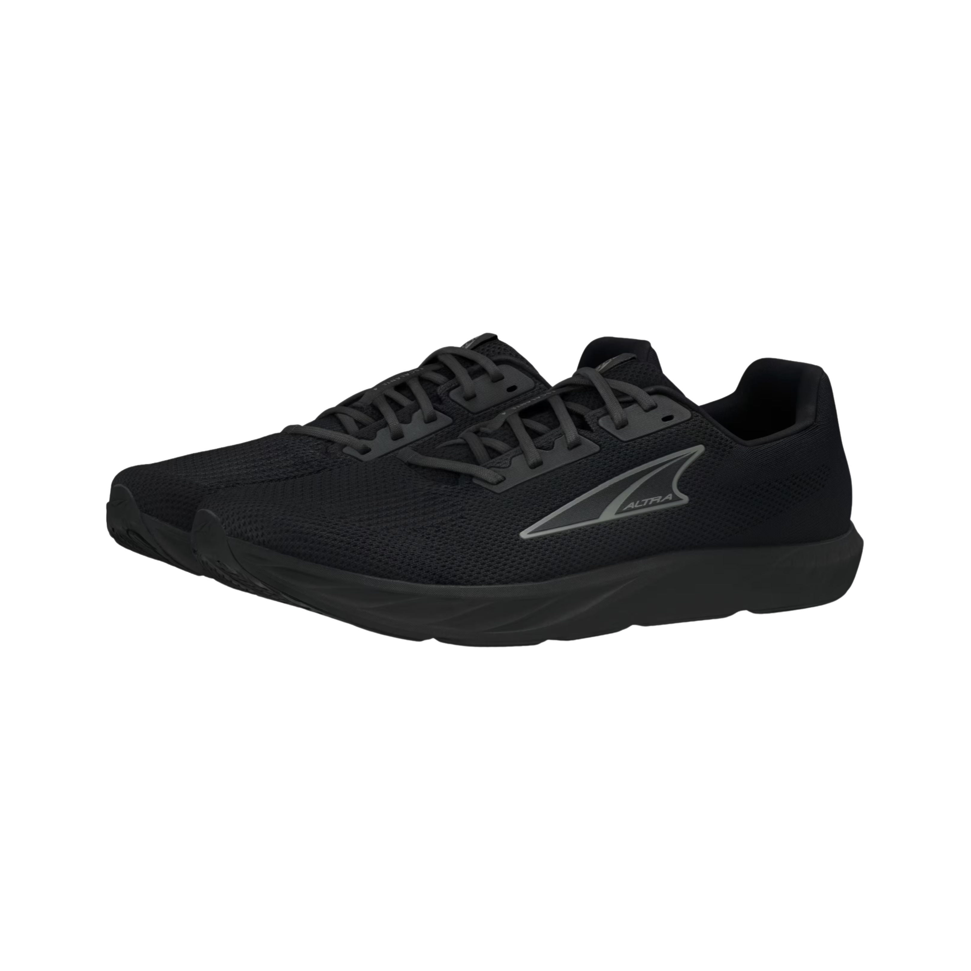 Side view of men’s Altra Escalante 4 in Black/Black – Featuring a breathable knit upper, Altra’s signature zero-drop platform, and a flexible, responsive midsole for smooth, natural movement.