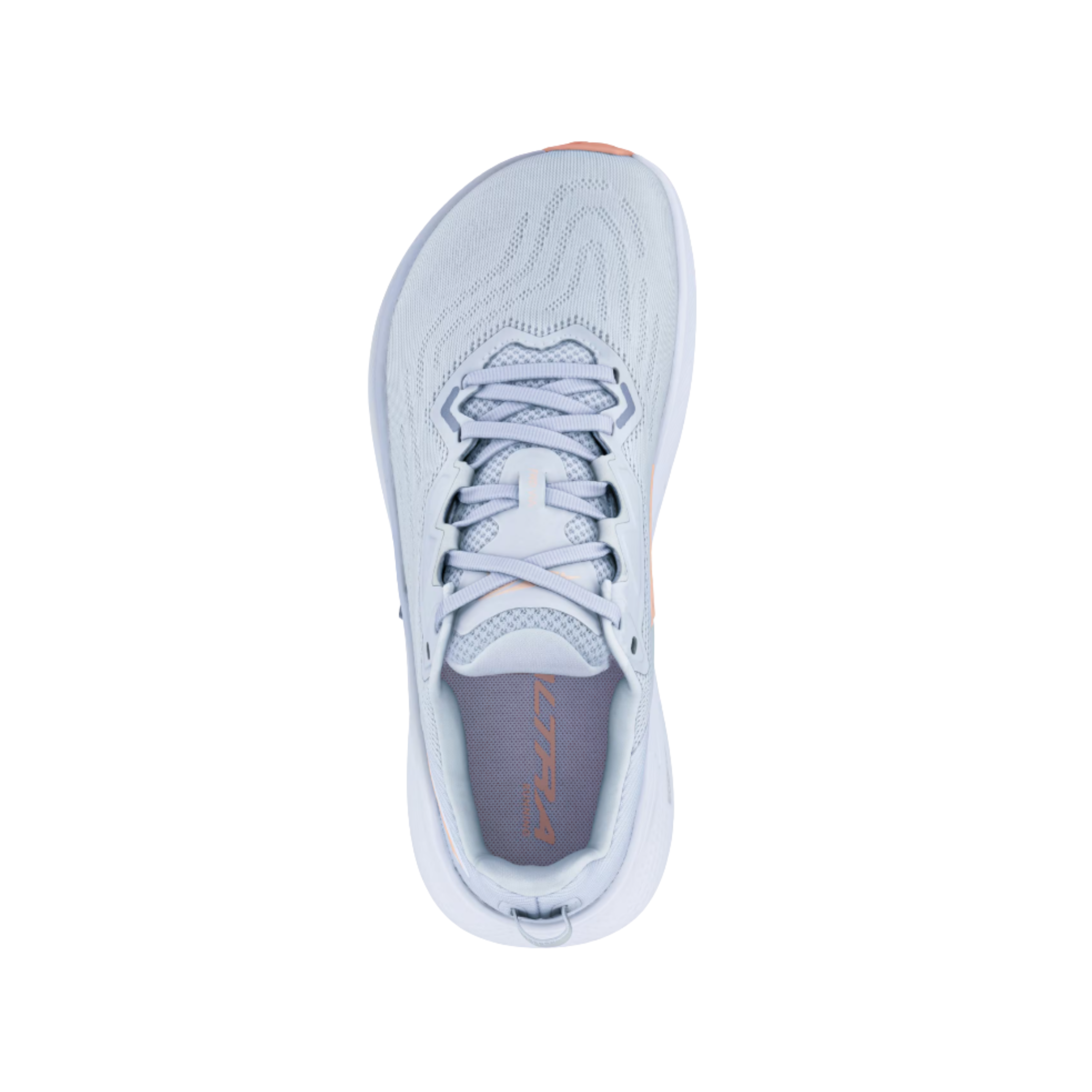 Top view of women’s Altra FWD Via in light grey – featuring a sleek, breathable mesh upper designed for optimal airflow and comfort during movement.