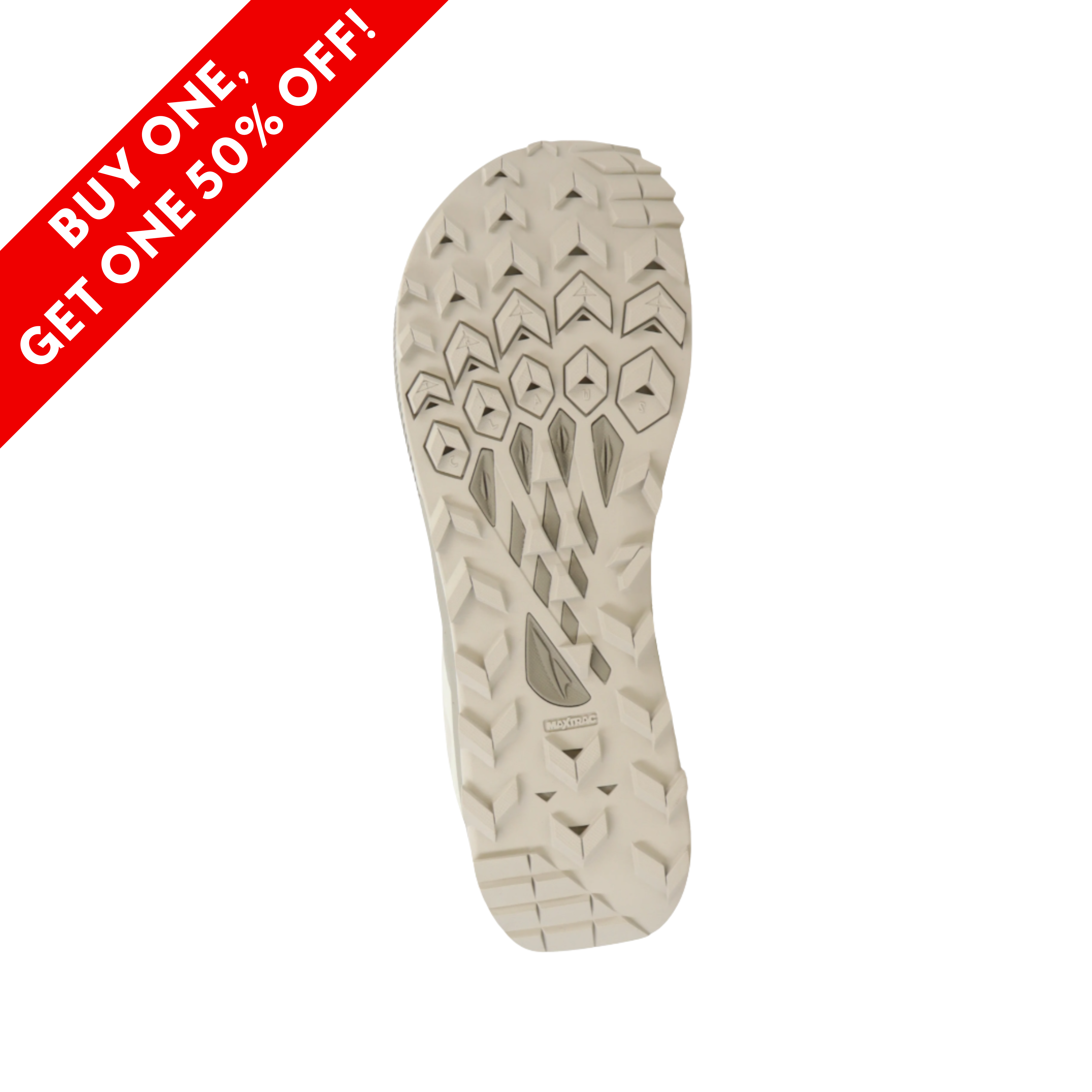 Bottom View of men’s Altra Lone Peak 7 in Taupe – designed with a durable, multi-directional tread pattern for superior grip on various terrains.