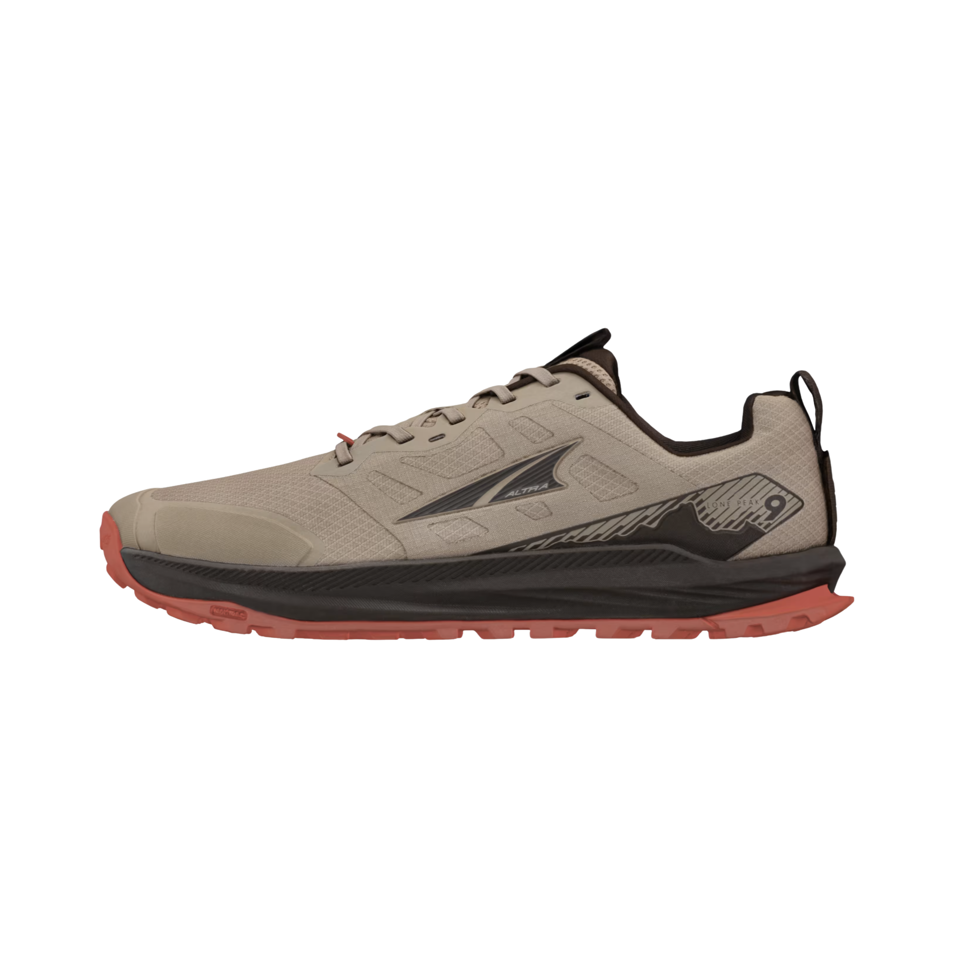Side view of men’s Altra Lone Peak 9 in Brown – Featuring a cushioned midsole for comfort, a flexible outsole for agility, and a sturdy, supportive design ideal for off-road adventures.