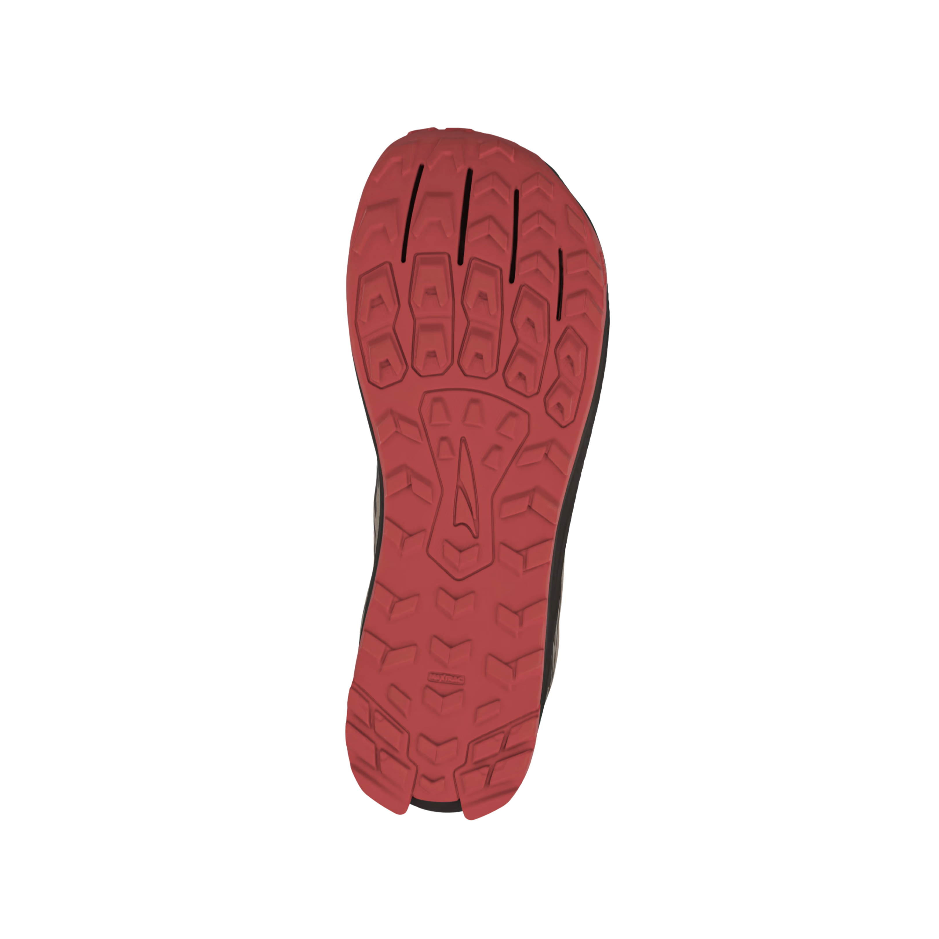 Bottom view of men’s Altra Lone Peak 9 in Brown – Featuring a durable rubber outsole with aggressive lugs for excellent traction, a rock plate for added protection, and a grippy design for various terrains.