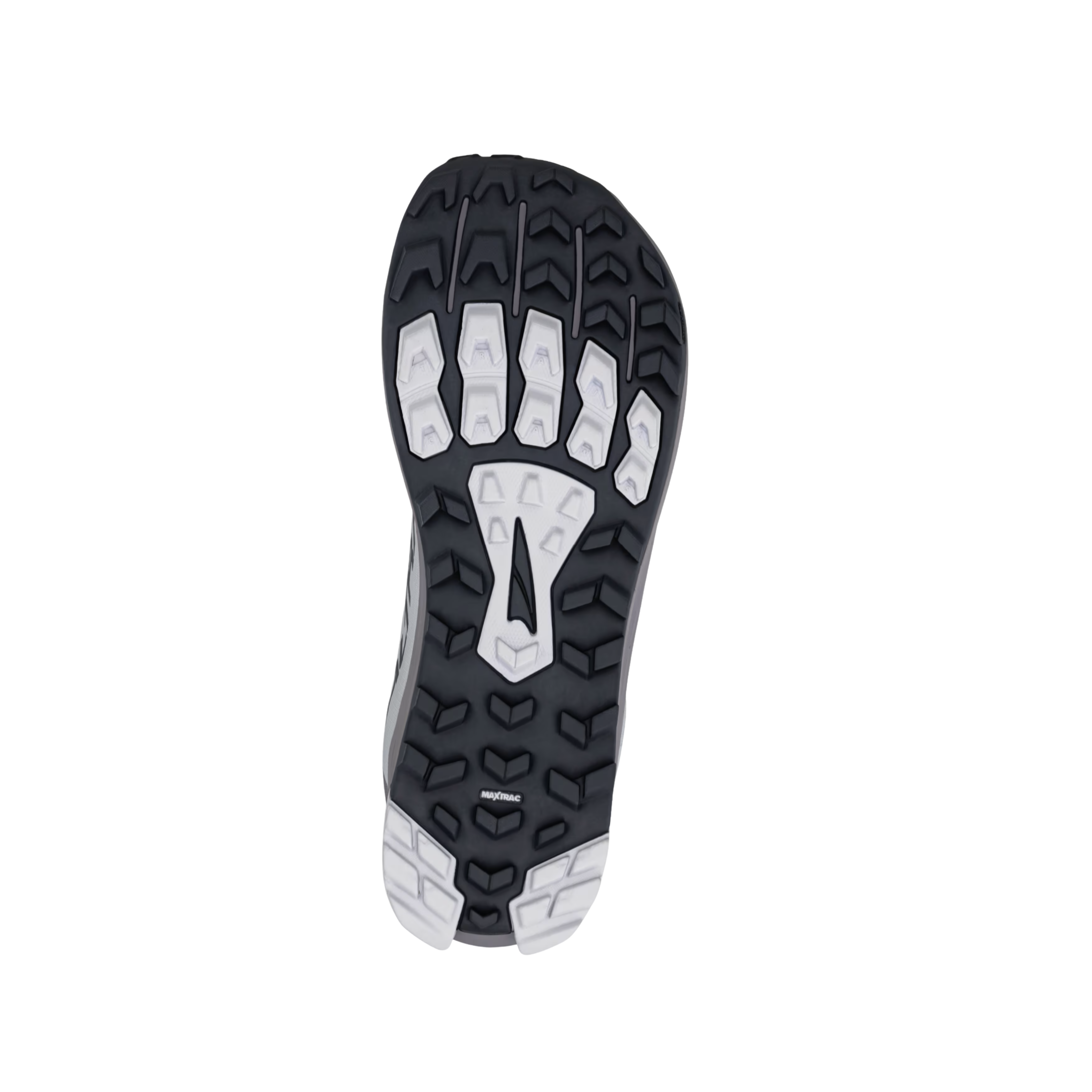 Bottom View of Men’s Altra Lone Peak 9 Trail Running Shoe in Gray – featuring a trail-specific outsole, providing optimal grip and traction on uneven surfaces.