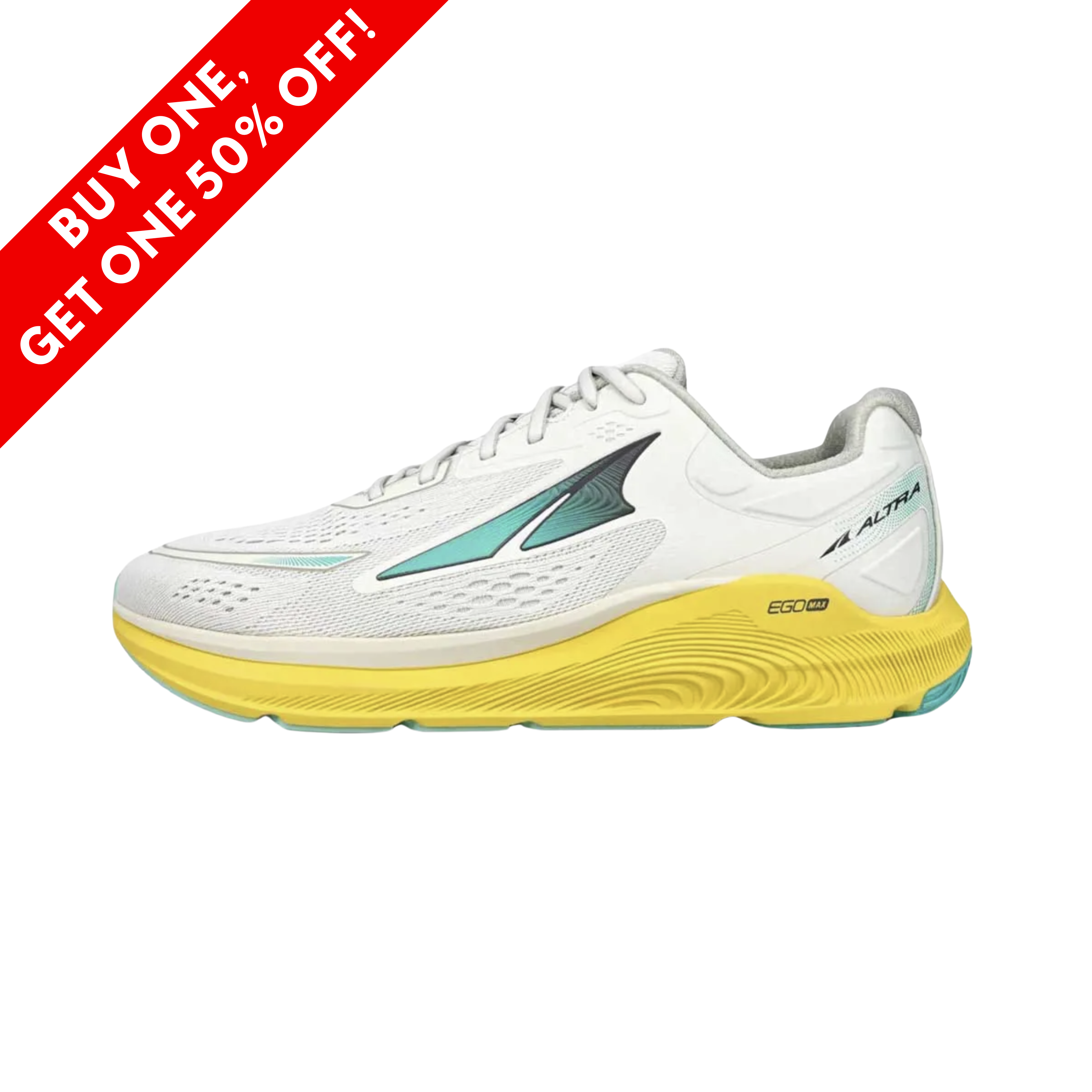 Side view of men’s Altra Paradigm 6 in Gray/Yellow – Featuring a lightweight design for improved agility, a cushioned midsole for stability, and a durable outsole for enhanced traction on various surfaces.