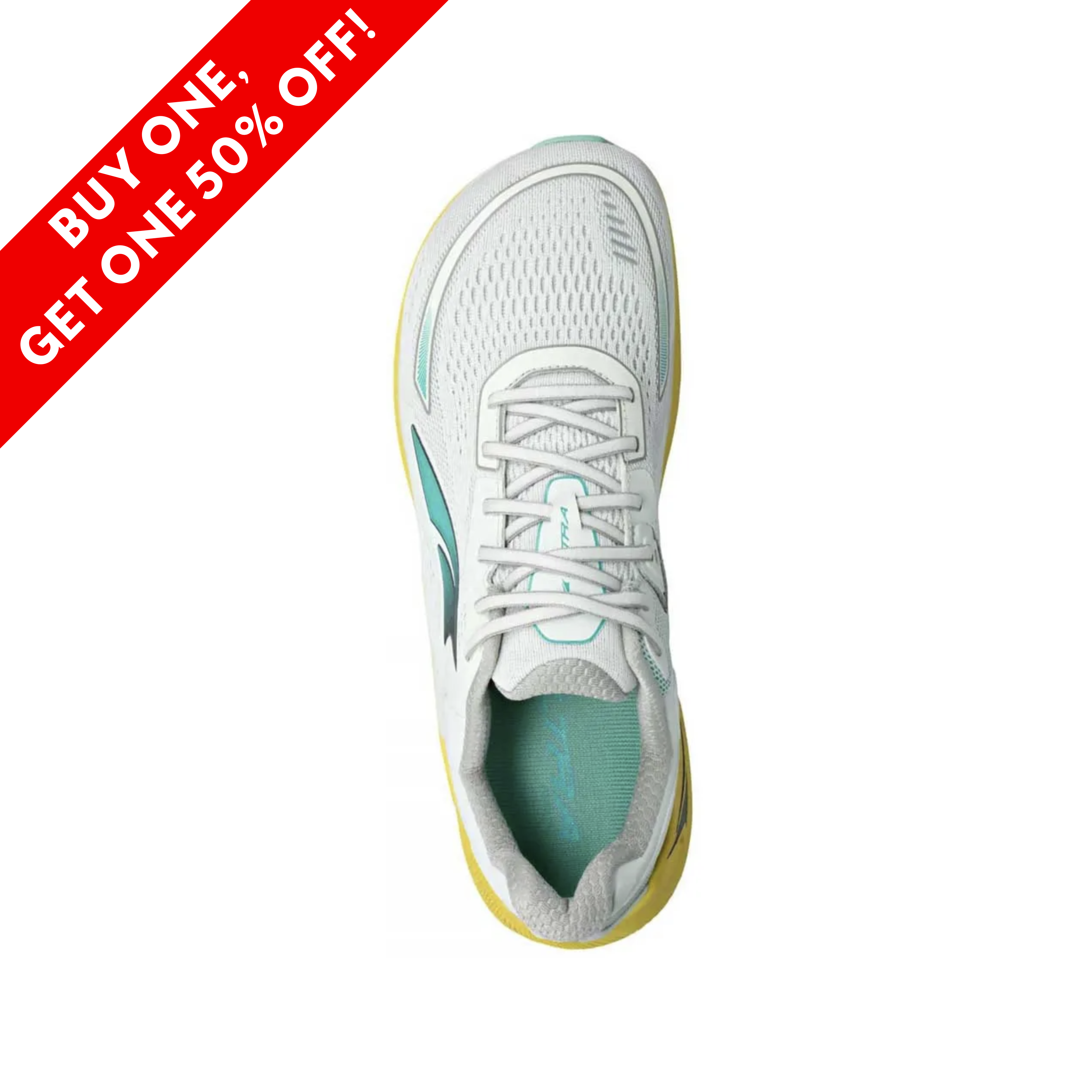 Top view of men’s Altra Paradigm 6 in Gray/Yellow – Featuring a breathable upper for ventilation, a cushioned footbed for all-day comfort, and a wide toe box for a natural fit and enhanced toe splay.