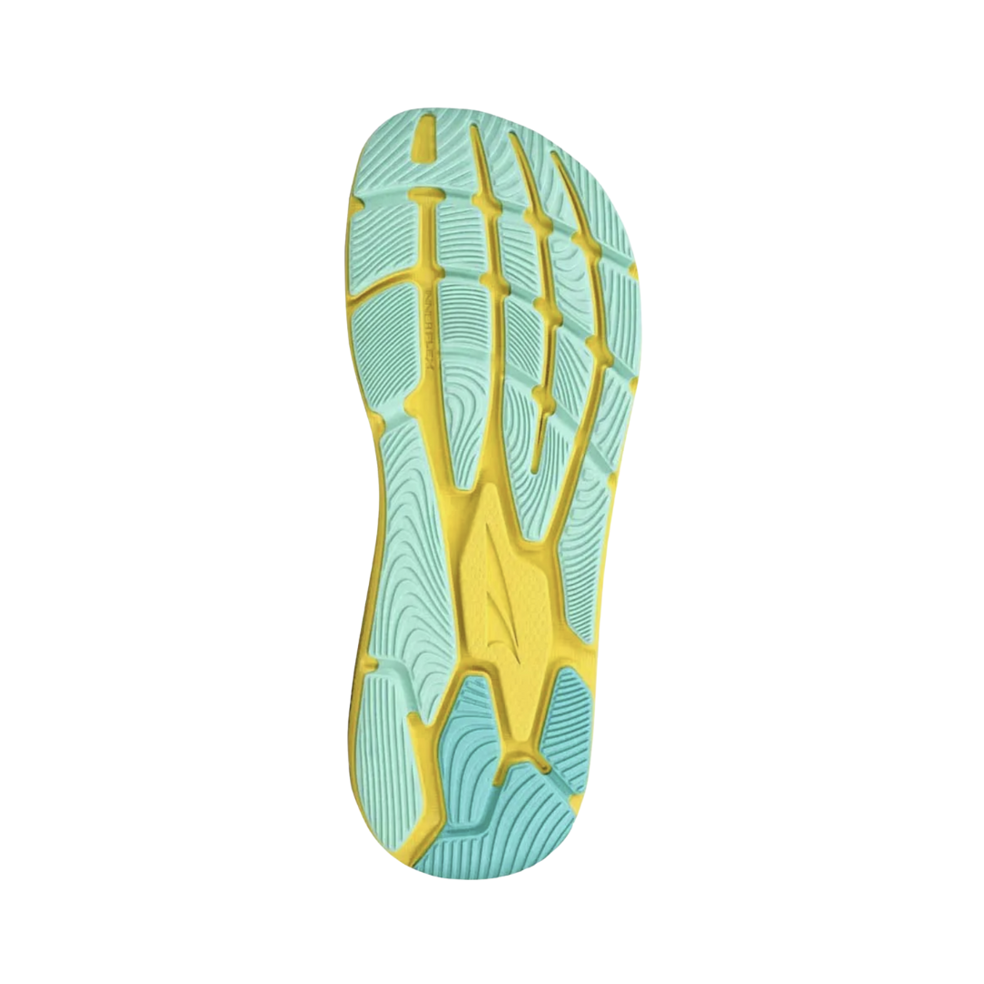 Bottom view of men’s Altra Paradigm 6 in Gray/Yellow – Featuring a durable, traction-enhancing outsole, cushioned midsole for comfort, and a flexible design for stability and support on various terrains.