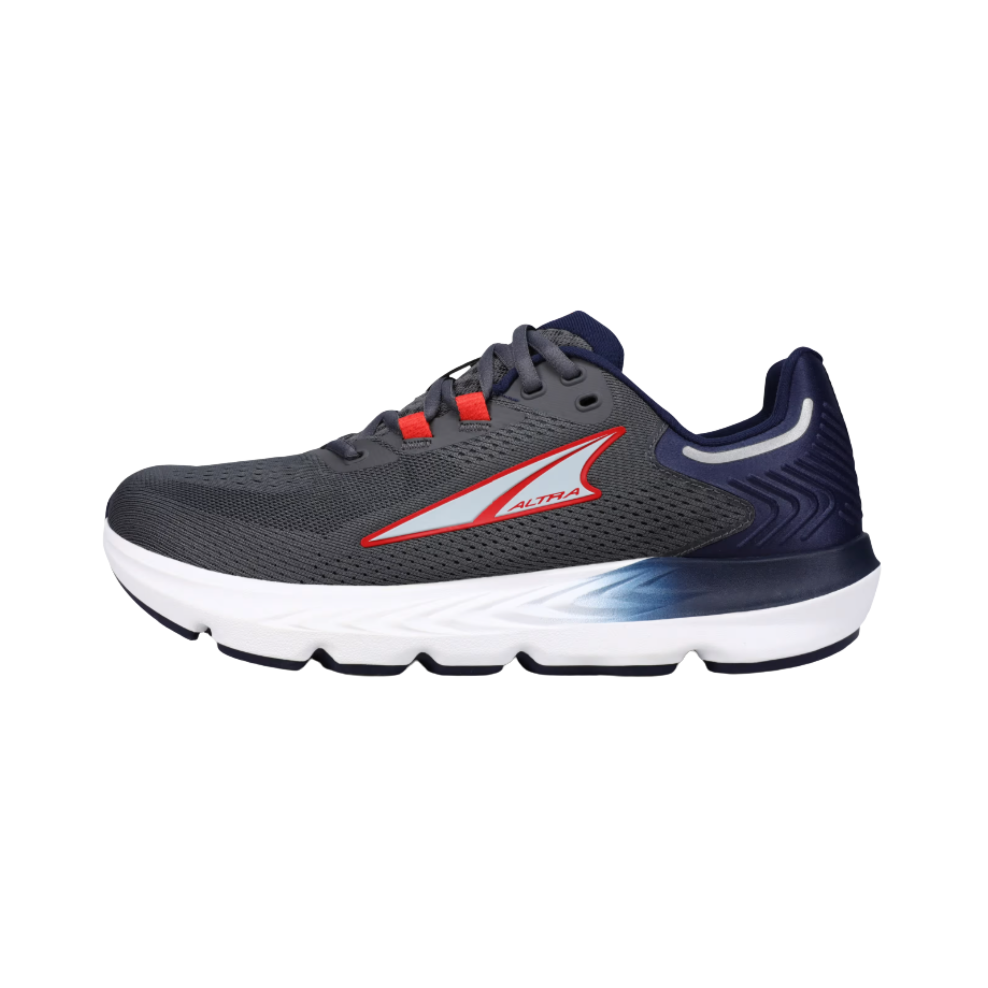 Side View of men’s Altra Provision 7 Running Shoe in Dark Grey – Featuring a lightweight, breathable mesh upper for improved ventilation, FootPod™ technology for natural foot movement, and a responsive midsole for added cushioning.