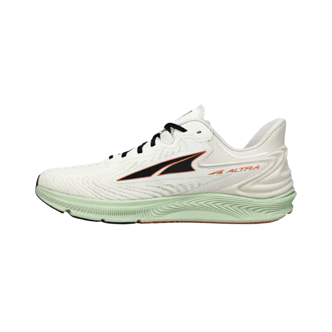 Side View of Men’s Altra Torin 6 Running Shoe in Grey/Green – featuring a responsive cushioning system, ergonomic shape for a natural stride, and a stylish silhouette.