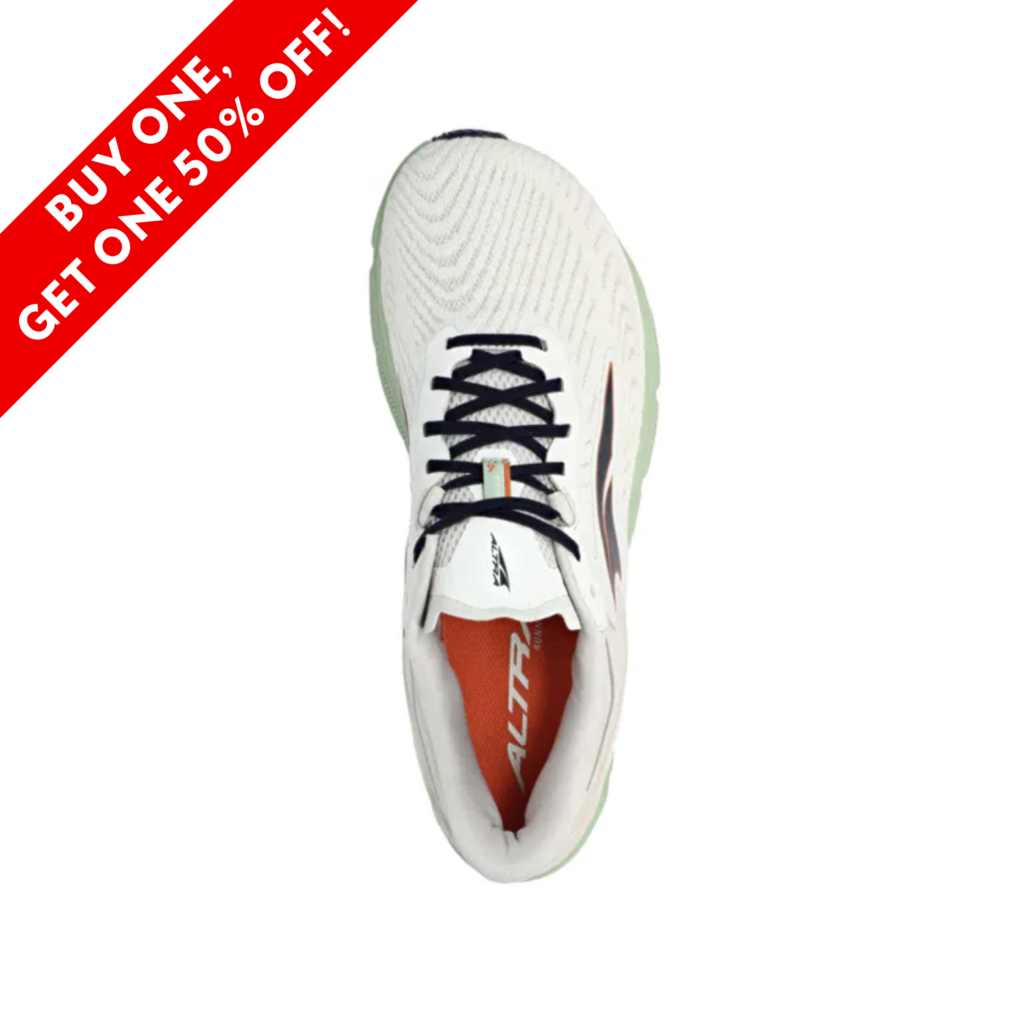Top View of Men’s Altra Torin 6 Running Shoe in Grey/Green – featuring a breathable mesh upper, cushioned footbed for added comfort, and a sleek, modern design.