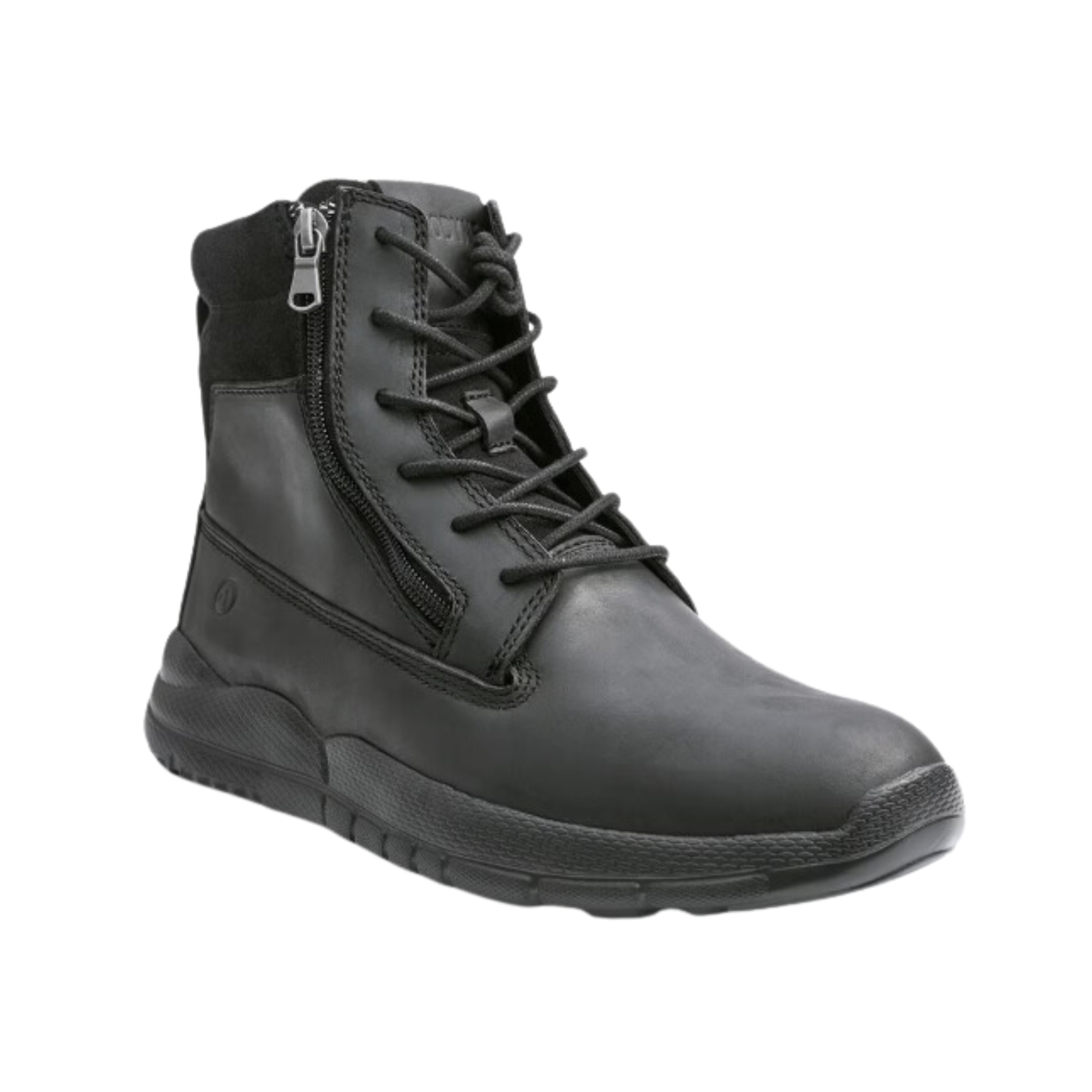 Side view of Men’s Anodyne #90 Trail Worker work boot in oiled black leather – featuring rugged leather upper, cushioned footbed, reinforced toe, and slip-resistant outsole.