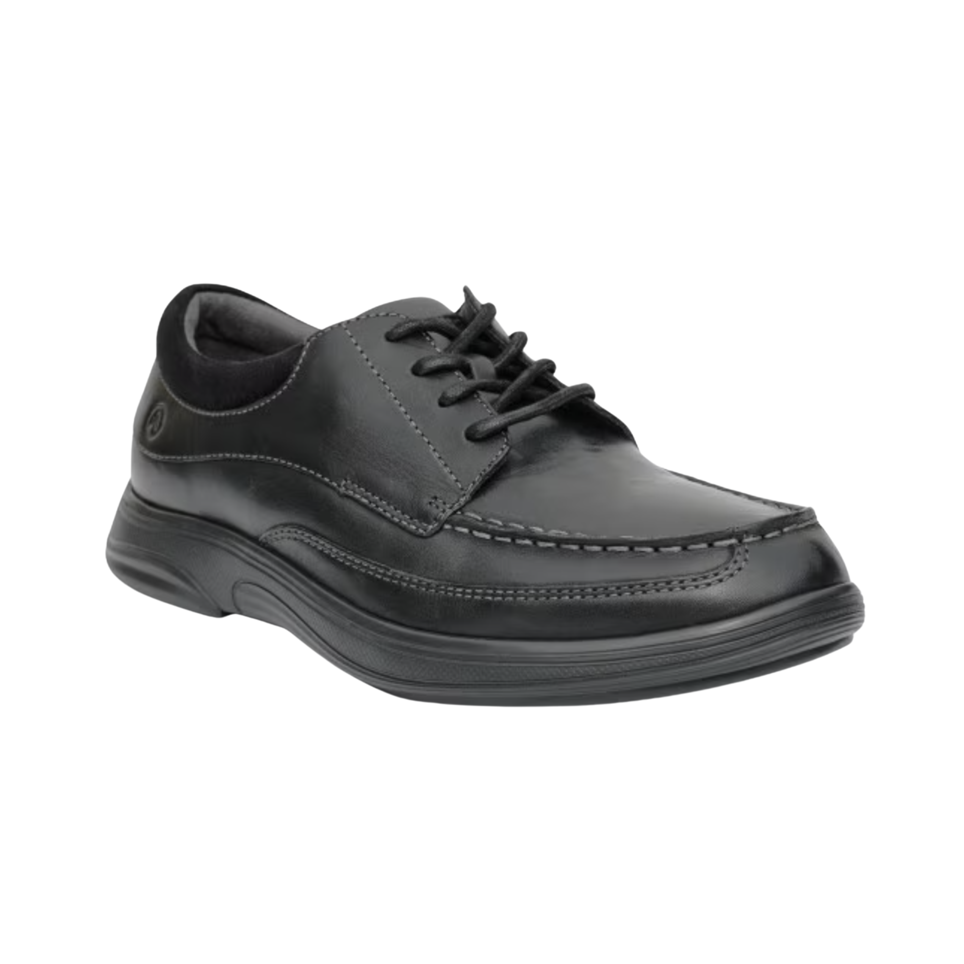 Side View of Men’s Anodyne Casual Dress Shoe in Black – Features include a polished, professional appearance, supportive midsole for long wear, and seamless interior lining to prevent irritation.