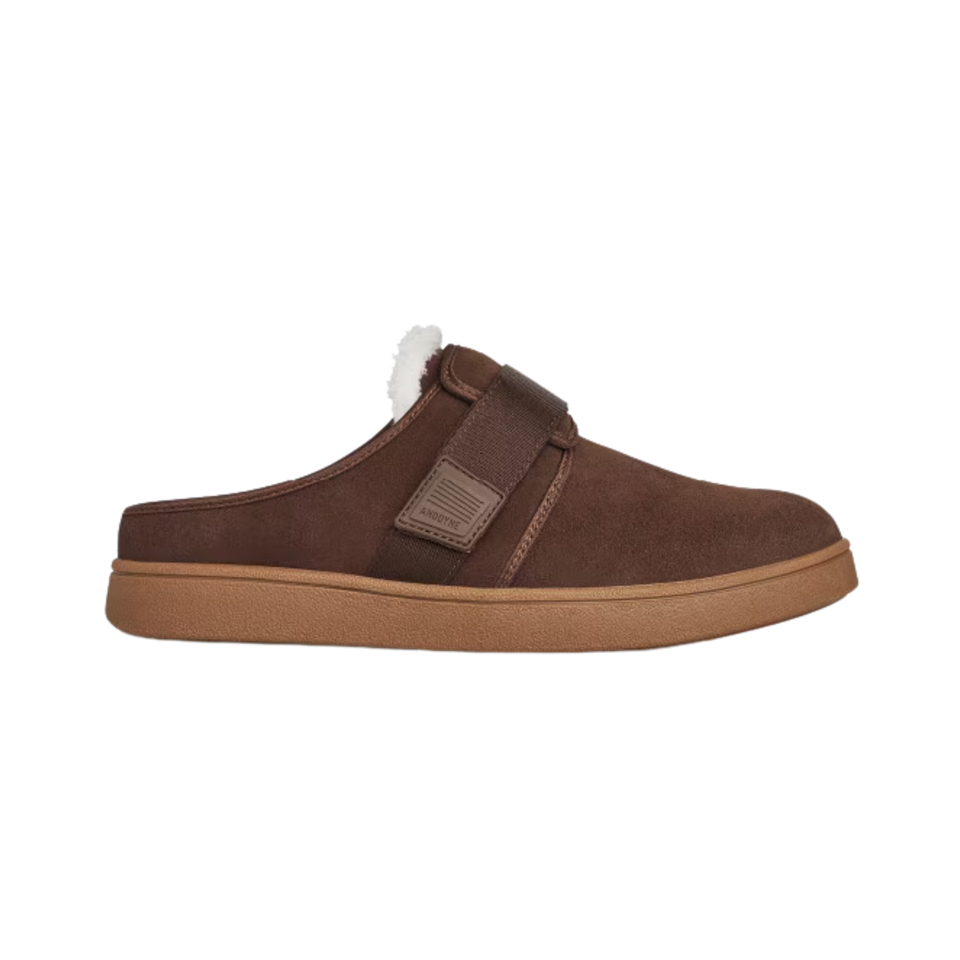 Side View of Men's Anodyne Slipper Open Back 92 in Espresso – Featuring a soft, comfortable upper with an open-back design for easy slip-on access and a relaxed fit.