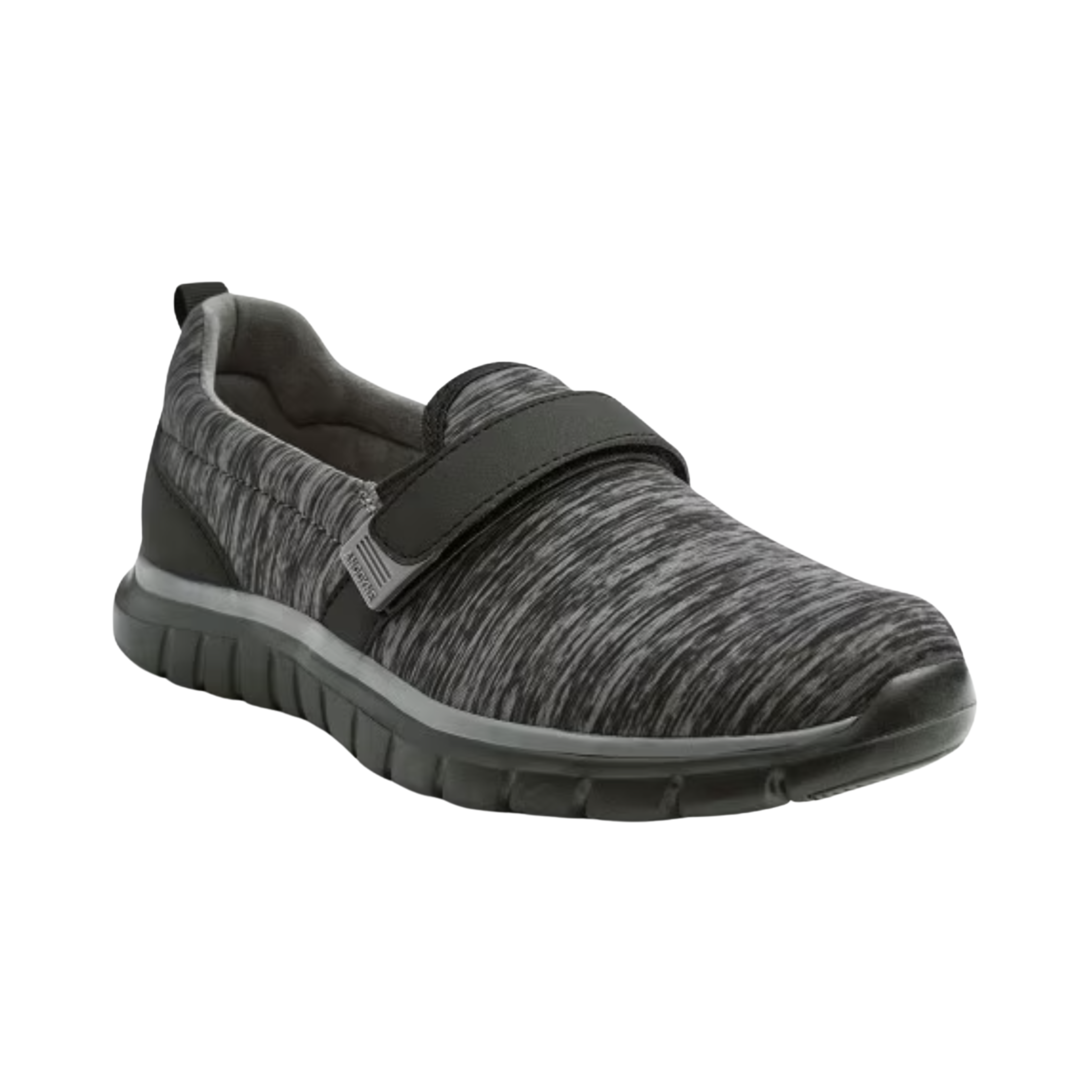 Side View of Women’s Anodyne Sport Trainer in Black/Grey – Features include supportive athletic styling, seamless construction for irritation-free fit, and extra-depth design for orthotics.