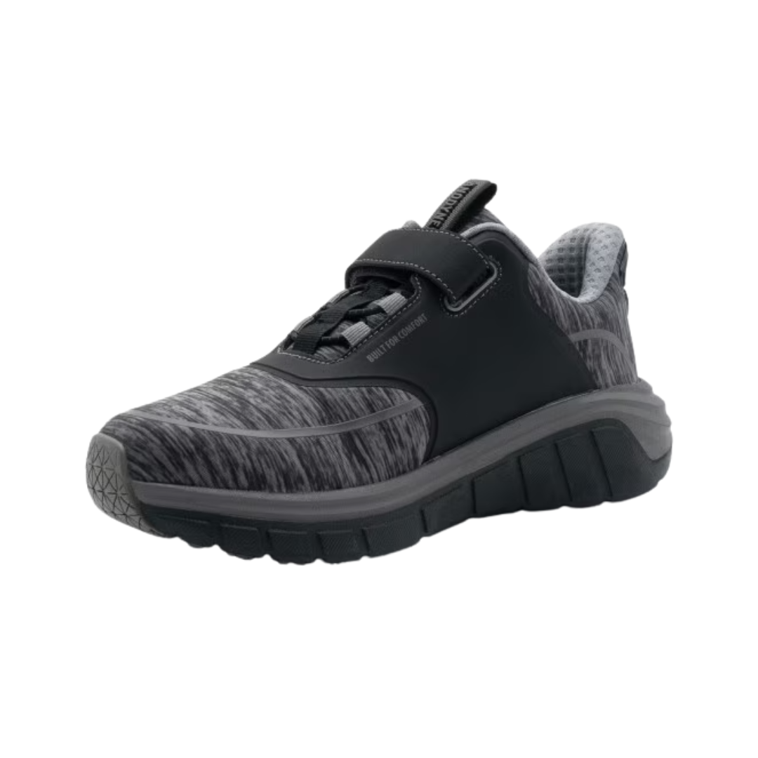 Angled View of Women’s Anodyne 45 Sport Jogger in black/grey – featuring a sleek athletic silhouette, breathable and supportive upper materials, and contoured insole for long-lasting cushioning.