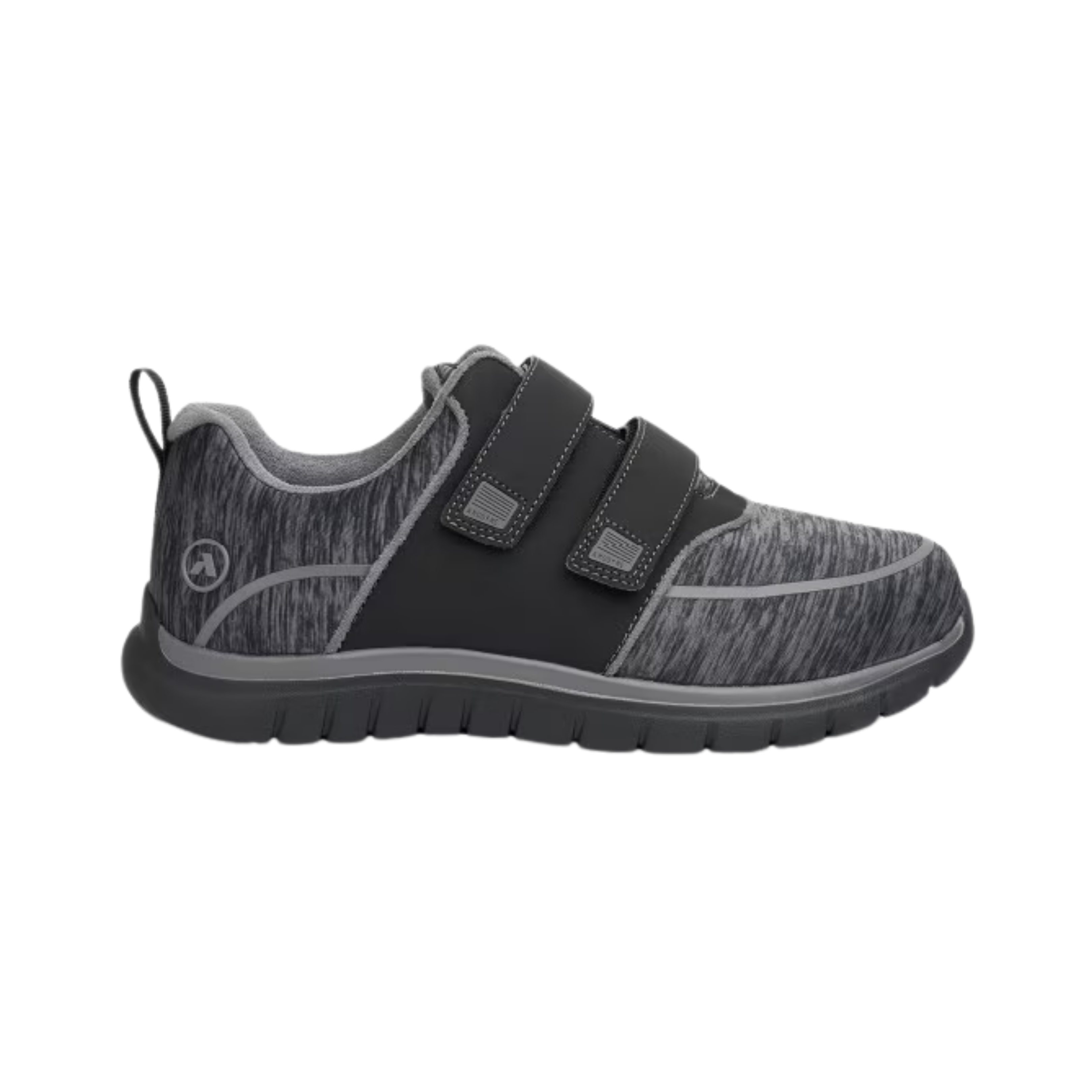 Side view of Women’s Anodyne Sport Double Depth in Black/Grey – Featuring extra-depth construction to accommodate foot swelling, orthotics, or custom inserts for added comfort.