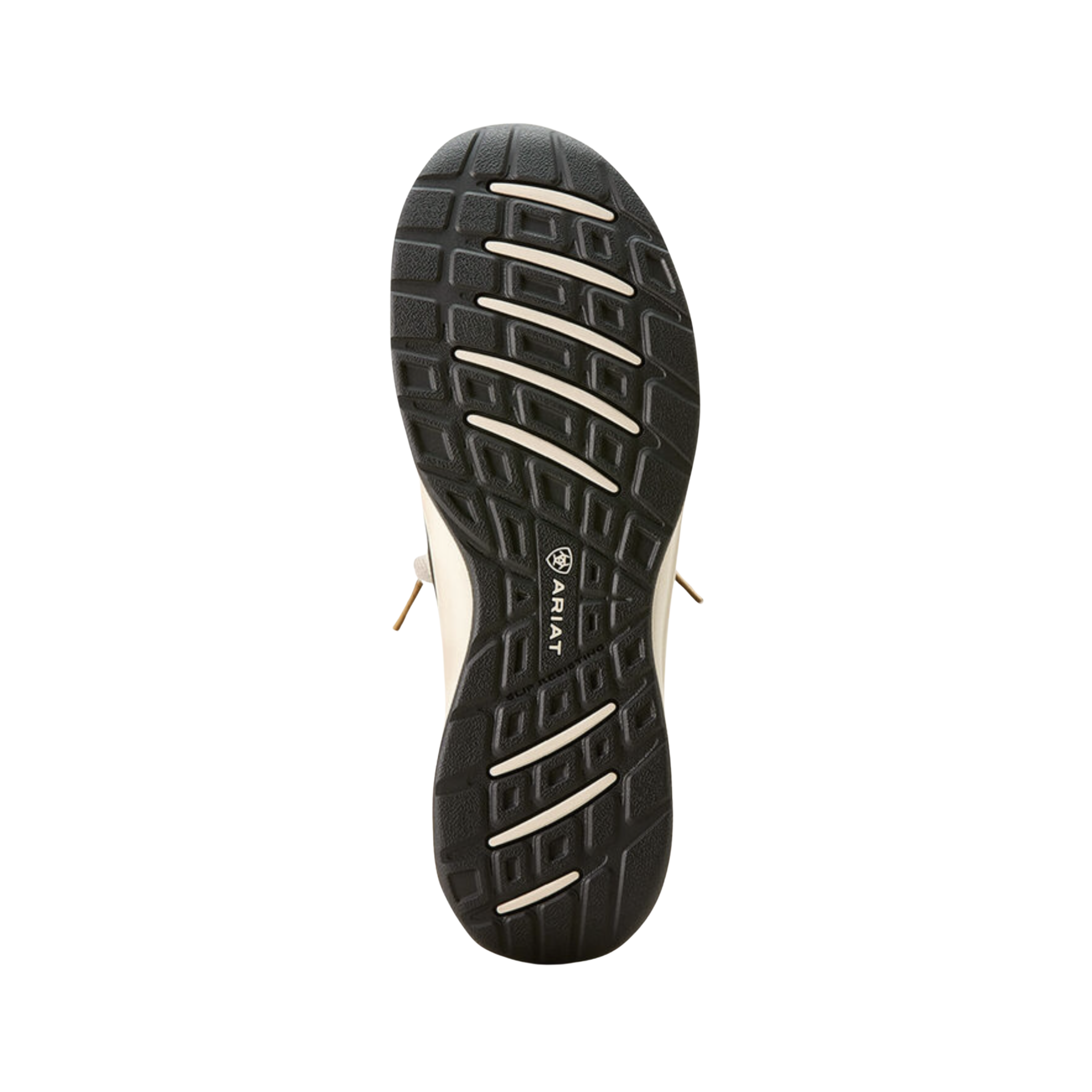 Bottom View of Women’s Ariat Buckeye Waterproof Casual Shoe in satin black – featuring a textured rubber outsole for superior grip, shock-absorbing design, and waterproof construction.
