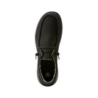Top View of Men’s Ariat Hilo Casual Shoe in solid black – featuring a cushioned insole, wide toe area, and easy slip-on design.