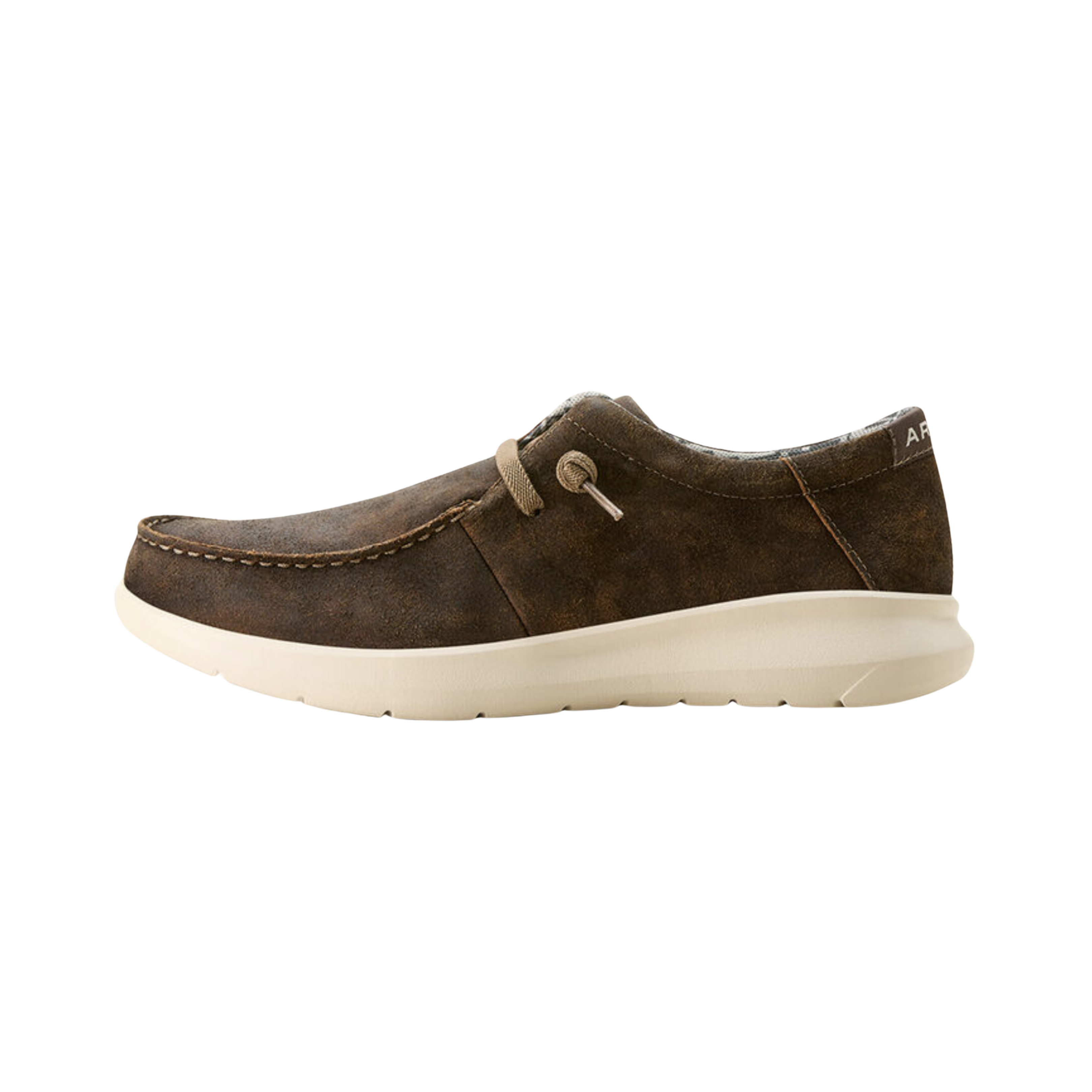 Side View of Men’s Ariat Hilo Casual Shoe in western brown – featuring breathable fabric, flexible sole, and a relaxed low-top design.