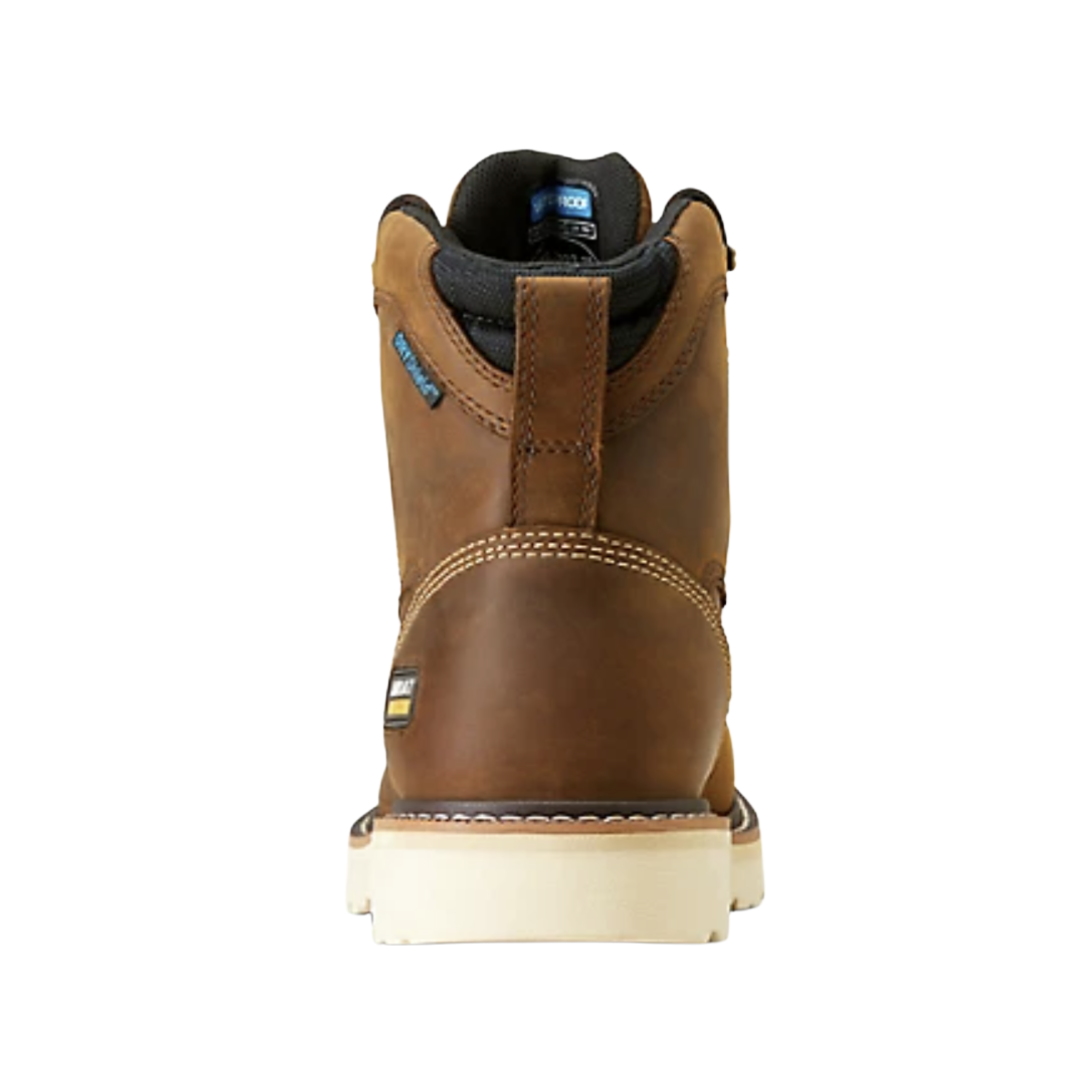Back View of Men’s Ariat Rebar Lift in distressed brown – featuring a padded collar, reinforced heel, and pull tab for easy on and off.