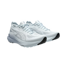 Side View of Women’s Asics Gel-Kayano 31 running shoe in cool grey pure silver – featuring a breathable mesh upper, FF BLAST PLUS ECO cushioning for lightweight responsiveness, and LITETRUSS stability system for enhanced support.