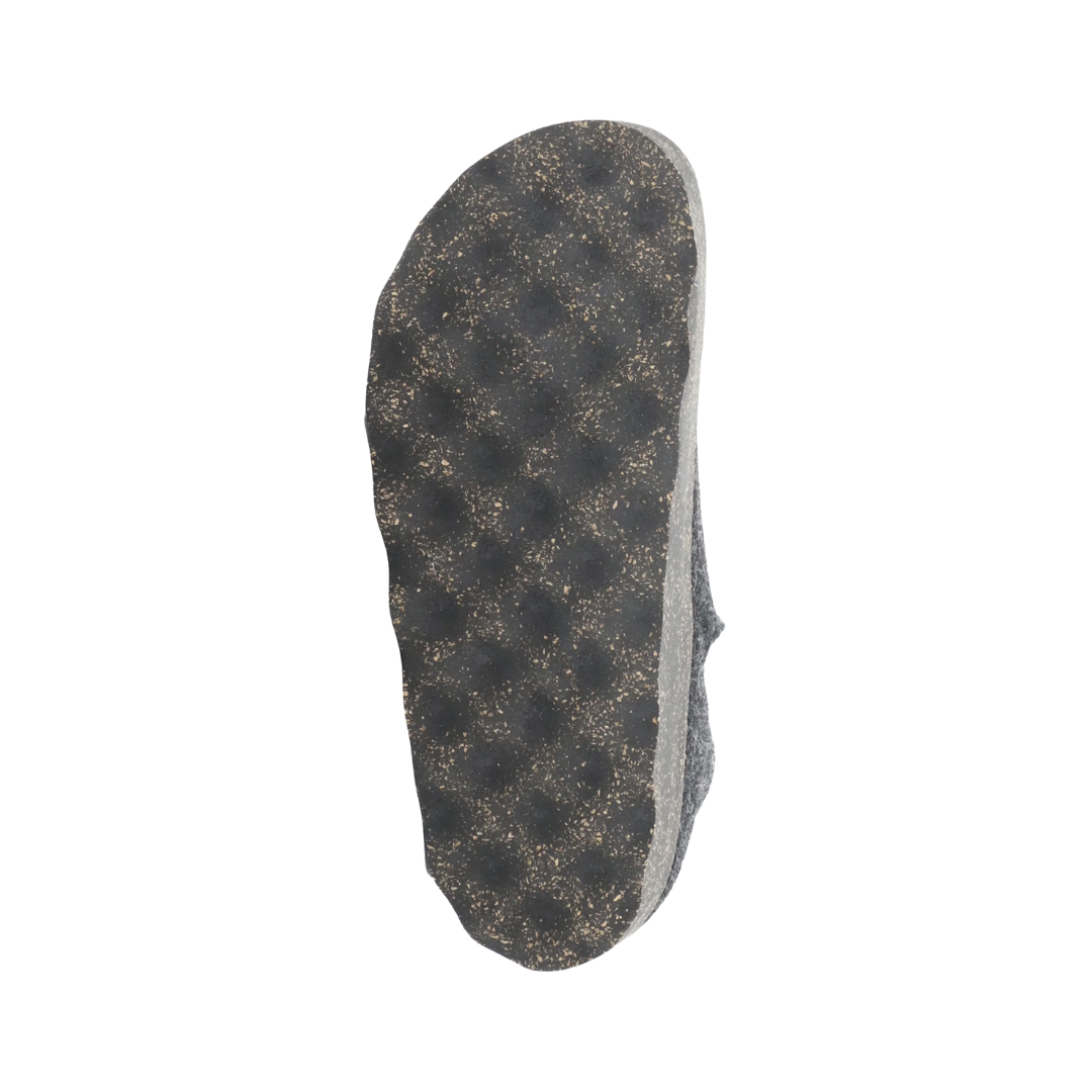 Bottom view of Women’s Asportuguesas City in Anthracite – featuring a cork-infused rubber outsole with wave-pattern tread for flexible grip, lightweight traction, and quiet step performance indoors or out.