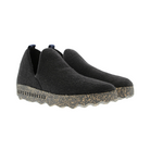 Side view of Asportuguesas City in Black Tweed – featuring a cozy recycled wool-blend upper, low-profile slip-on design, natural cork and rubber outsole, and versatile black tweed texture suitable for indoor or everyday casual wear.