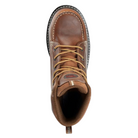 Top view of men's Avenger 6" Wedge Carbon Toe Waterproof Work Boot in brown – featuring a padded collar and tongue, lace-up closure with metal eyelets, and a removable dual-density cushioned insole for enhanced comfort and support.