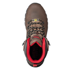 Top view of Women’s Avenger Aero Trail composite toe work shoe in grey and magenta – featuring breathable mesh upper with synthetic overlays, padded collar, and lace-up closure for a secure fit.