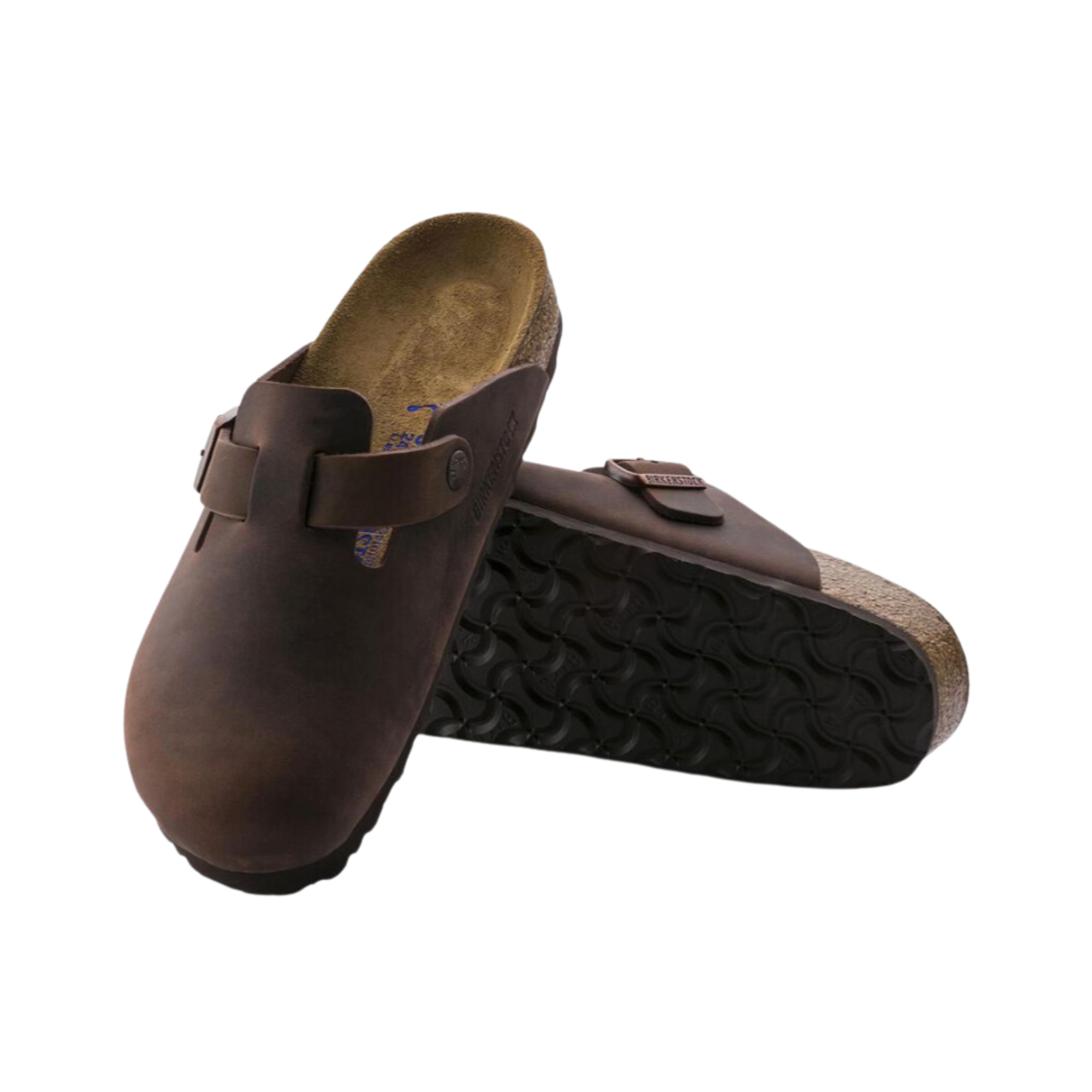 Side view of Men’s Birkenstock Boston soft footbed clog in brown oiled leather – featuring soft oiled leather upper, cushioned cork footbed for comfort and support, durable outsole, and easy slip-on design.
