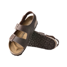Front view of Women's Birkenstock Milano Oiled Leather Sandel Brown - Featuring A Cork Footbed, Three strap design and adjustable back-strap