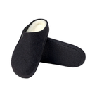 Side view of Men’s Birkenstock Zermatt Shearling wool felt slipper in black – featuring cozy shearling wool felt upper, supportive cork footbed for natural alignment, slip-resistant outsole for indoor safety, and soft lining for warmth.